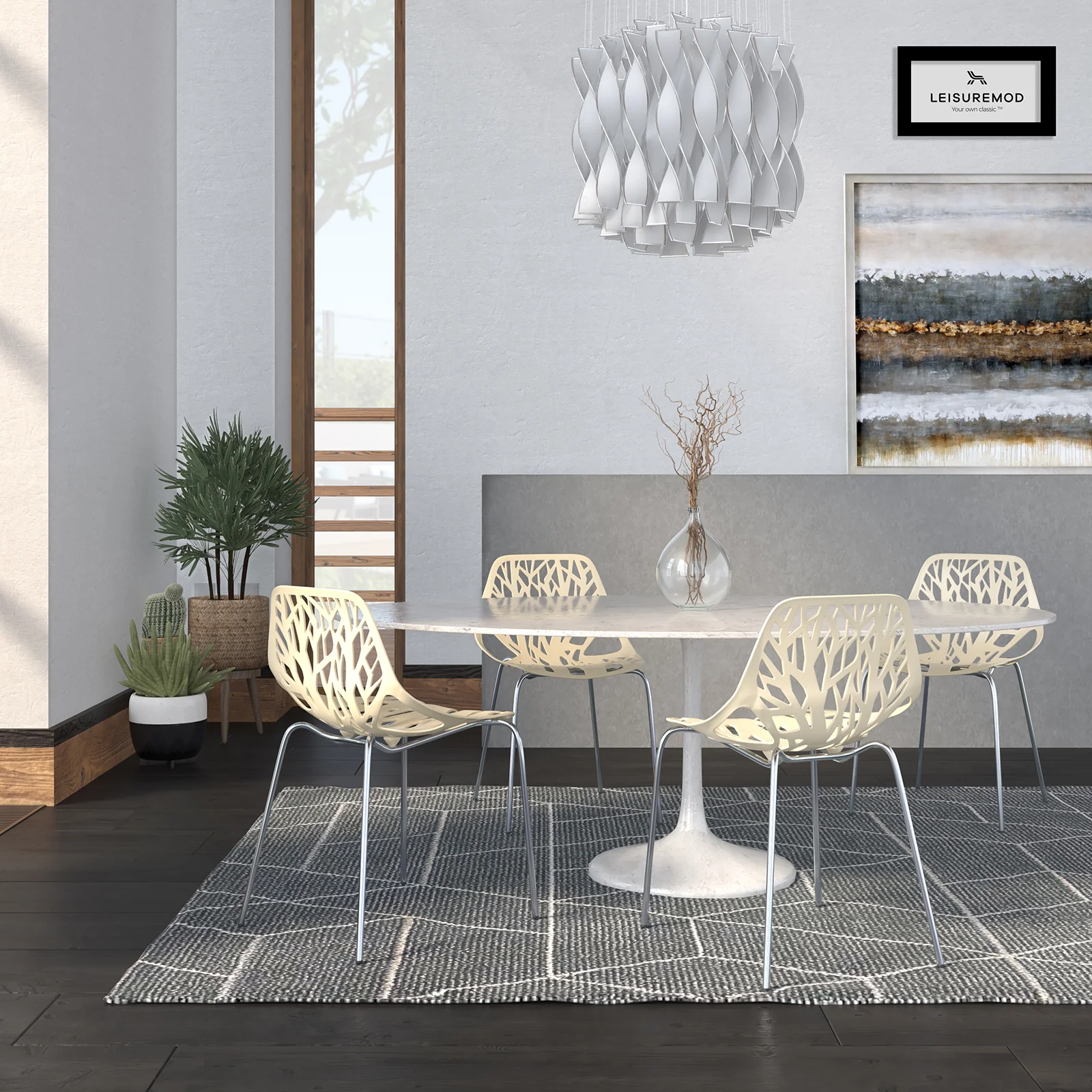 Modern Asbury Dining Chair w/ Chromed Legs, Set of 4