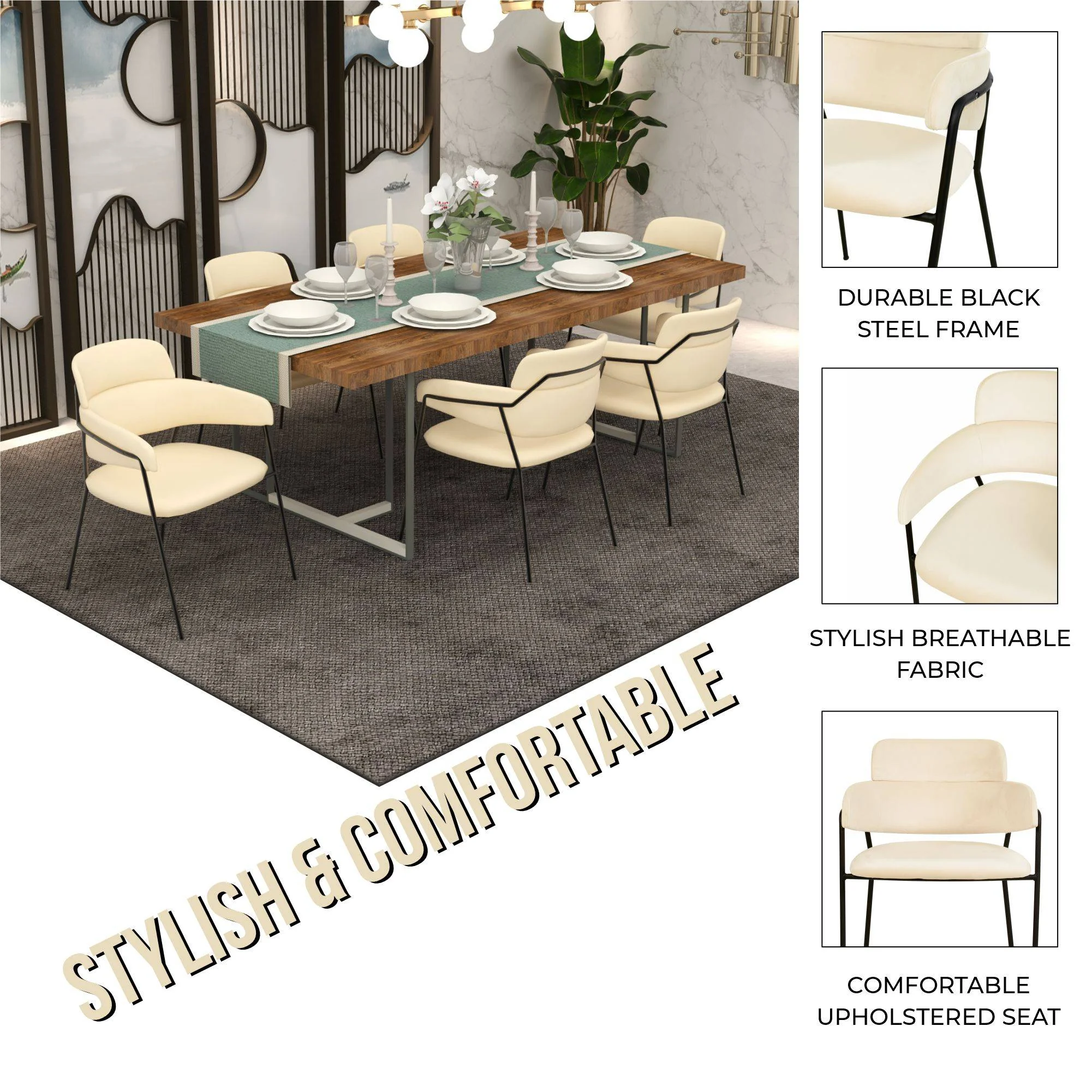 Axis Collection Modern Dining Chair in Beige - Set of 4