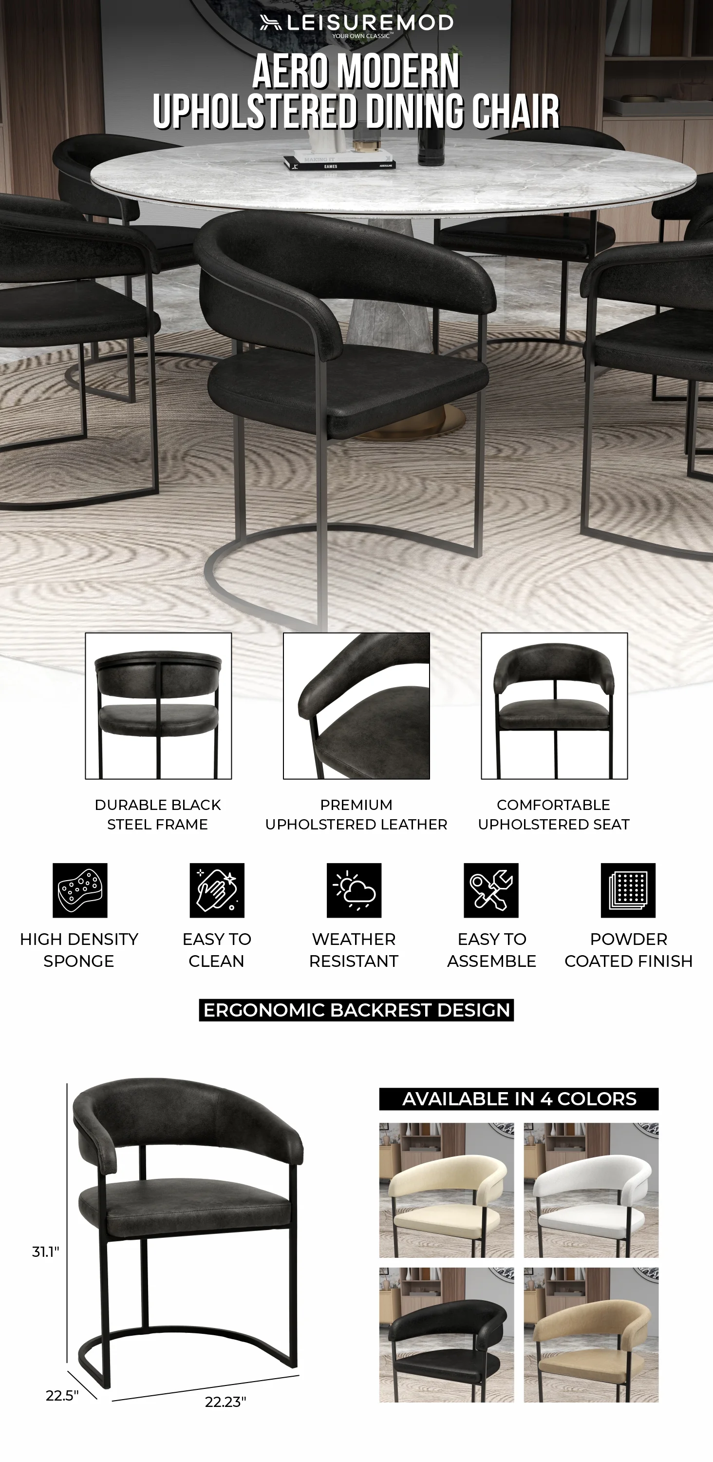 Aero Collection Modern Dining Chair in Charcoal Set of 4