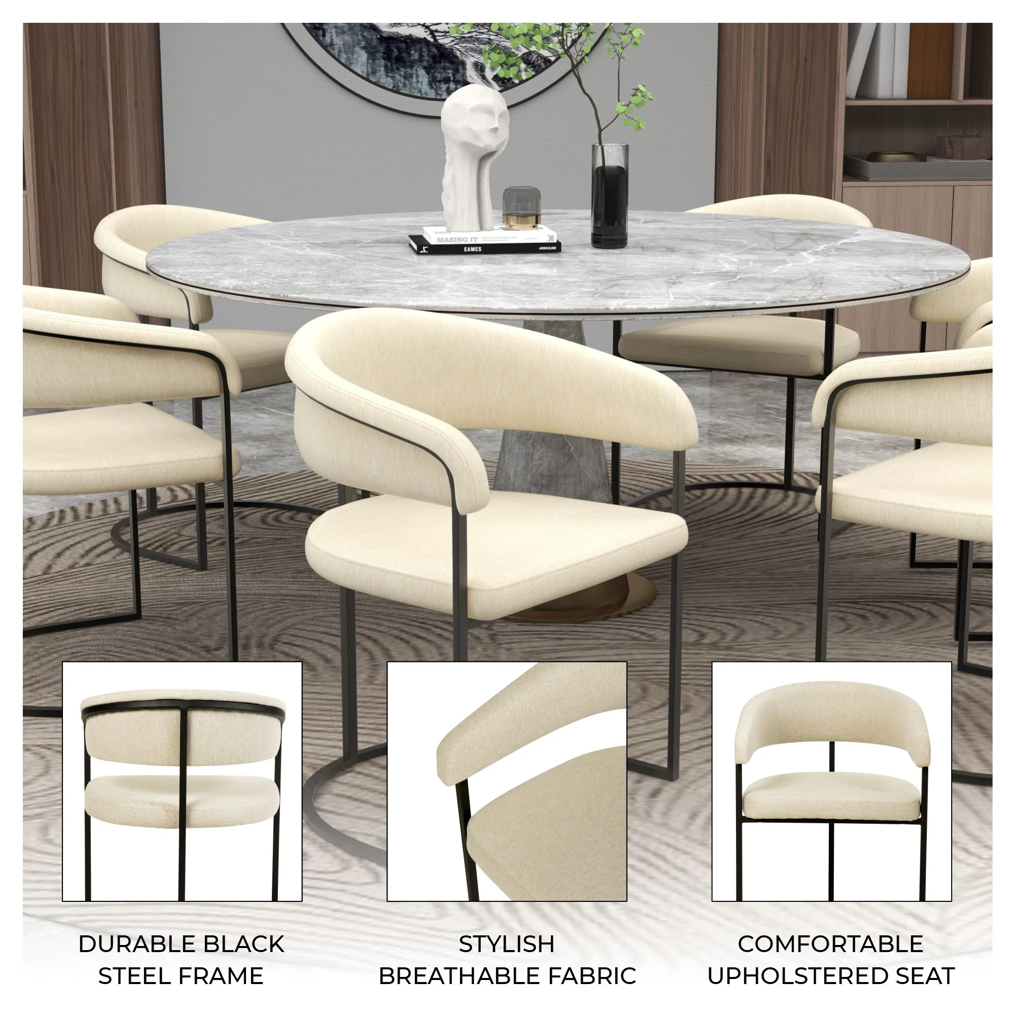 Aero Collection Modern Dining Chair in Oatmeal Set of 2
