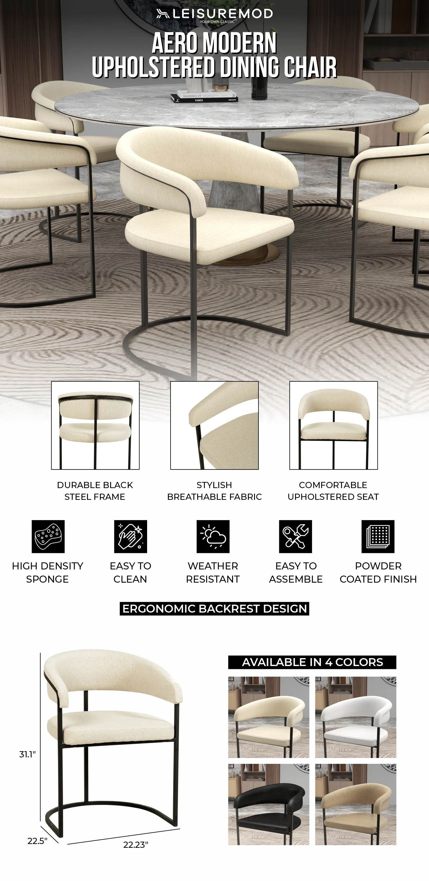 Aero Collection Modern Dining Chair in Oatmeal Set of 2