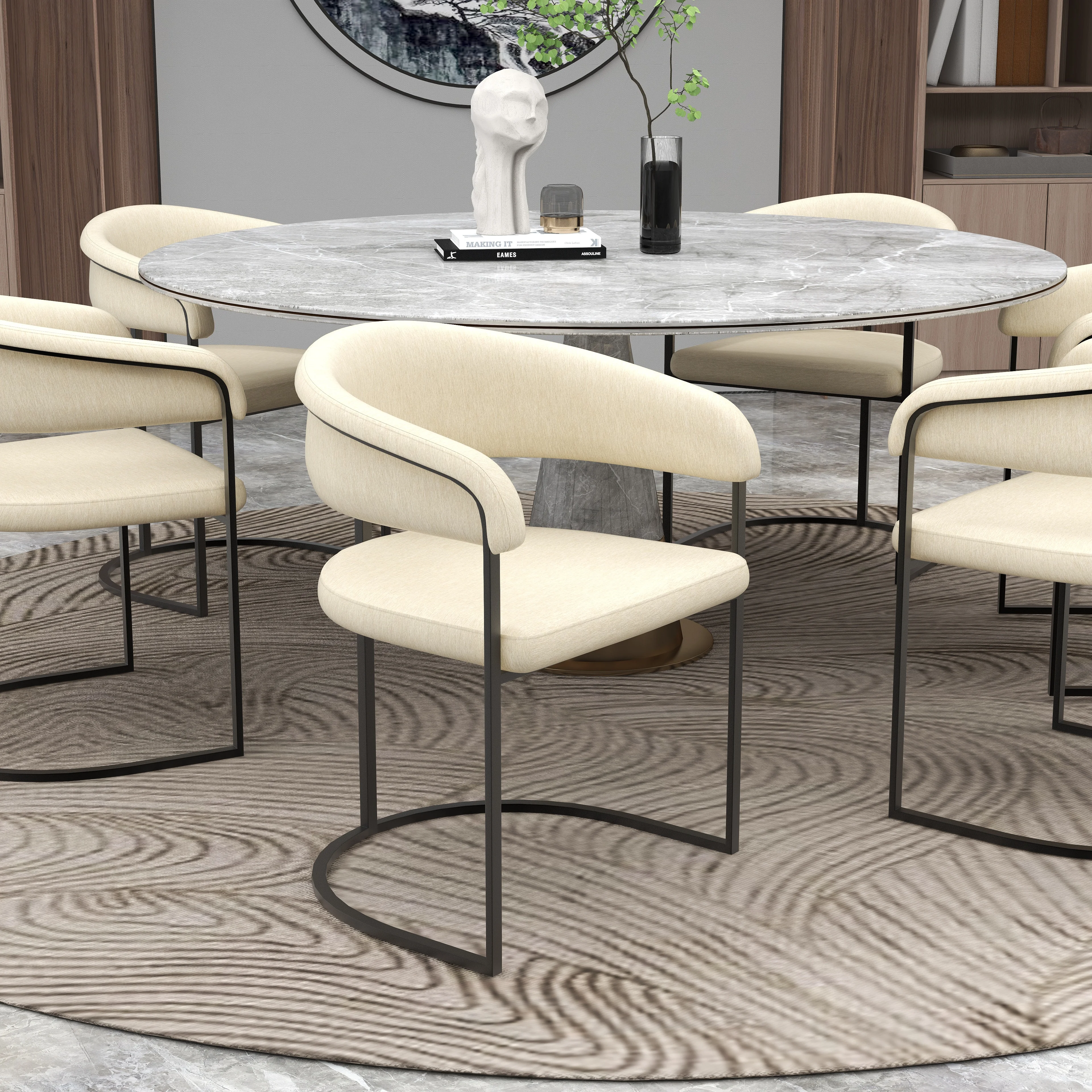 Aero Collection Modern Dining Chair in Oatmeal Set of 4