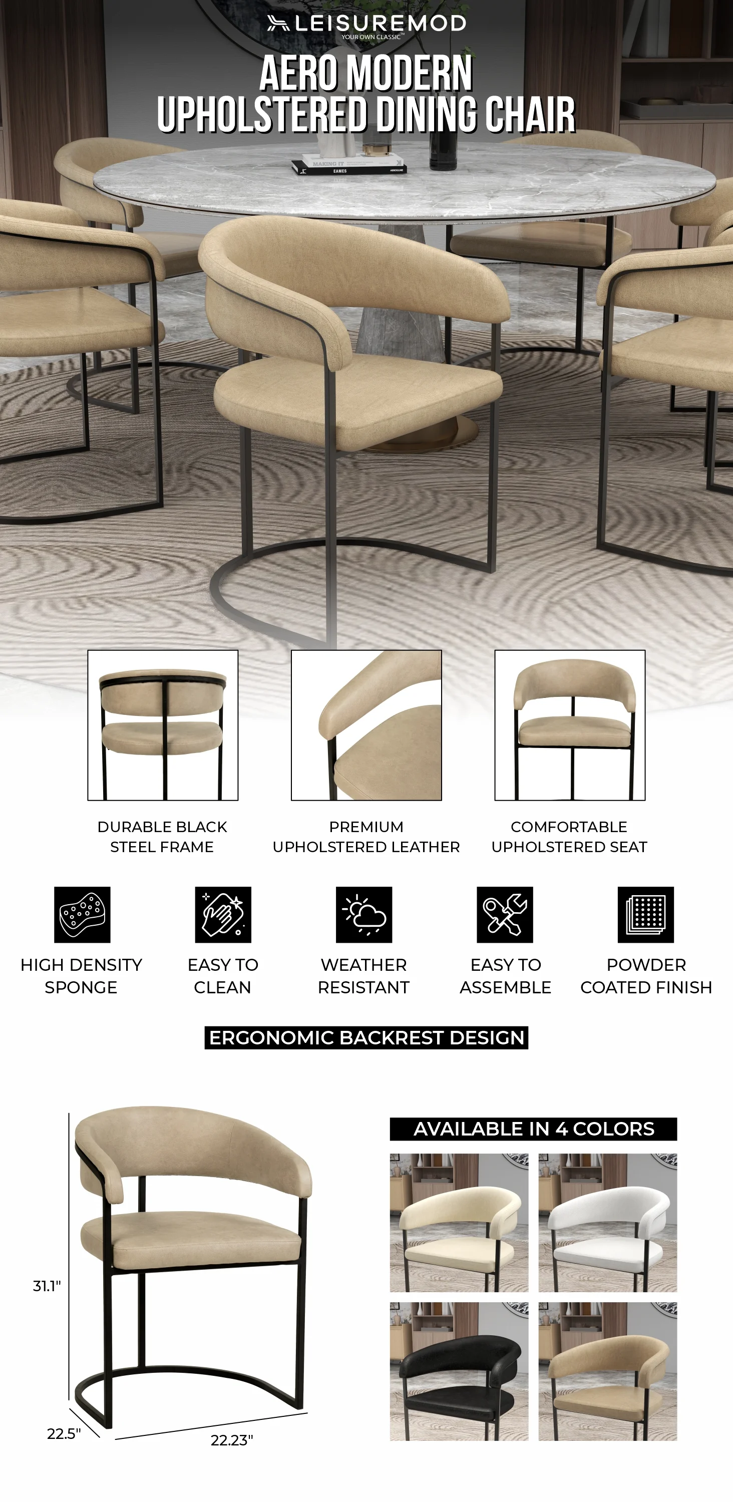 Aero Collection Modern Dining Chair in Toupe