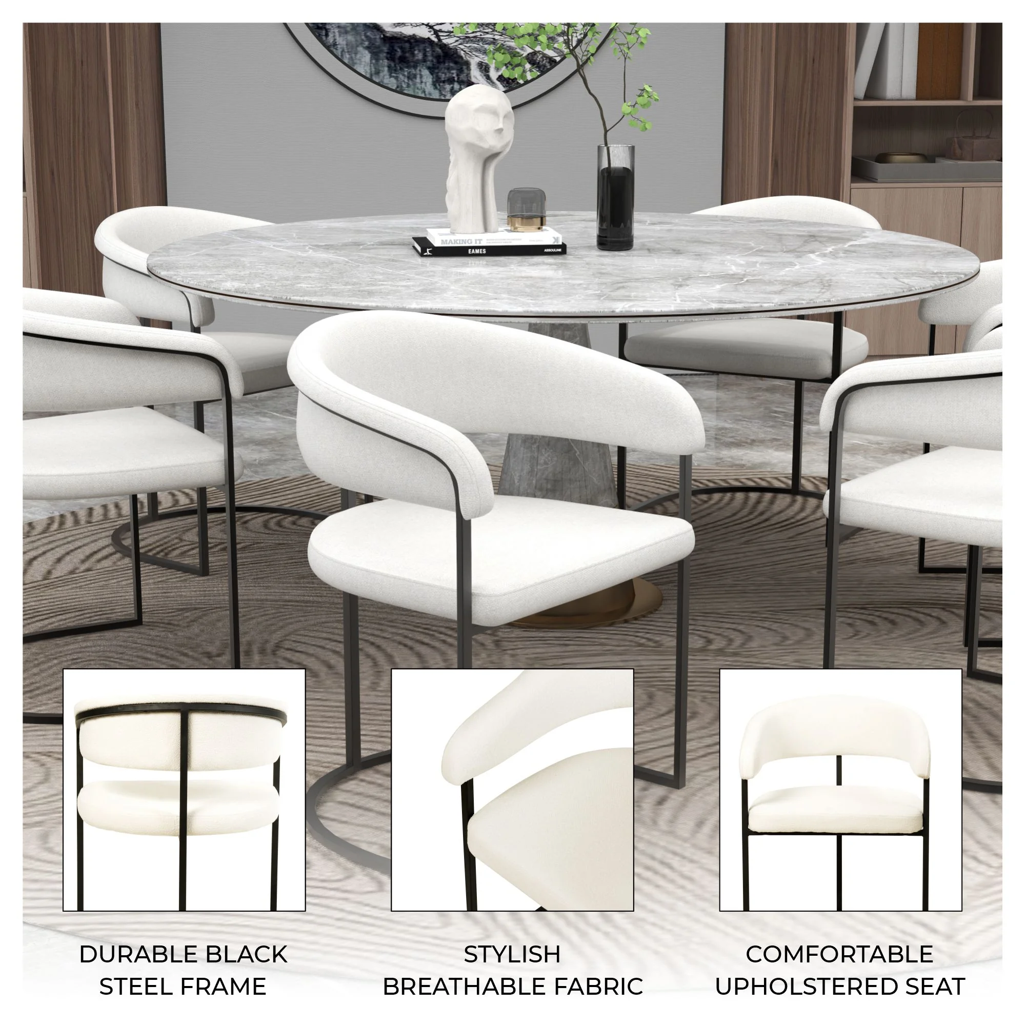 Aero Collection Modern Dining Chair in White Set of 4