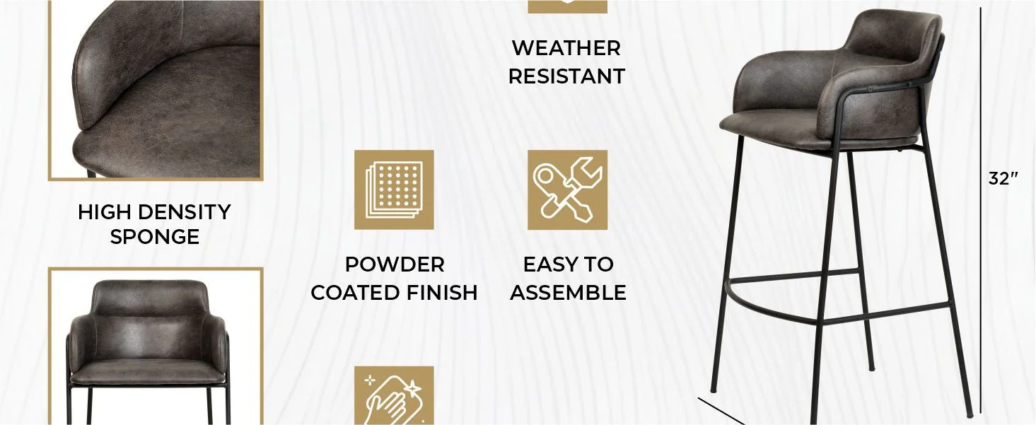 Axis Collection Modern Bar height Chair in Charcoal