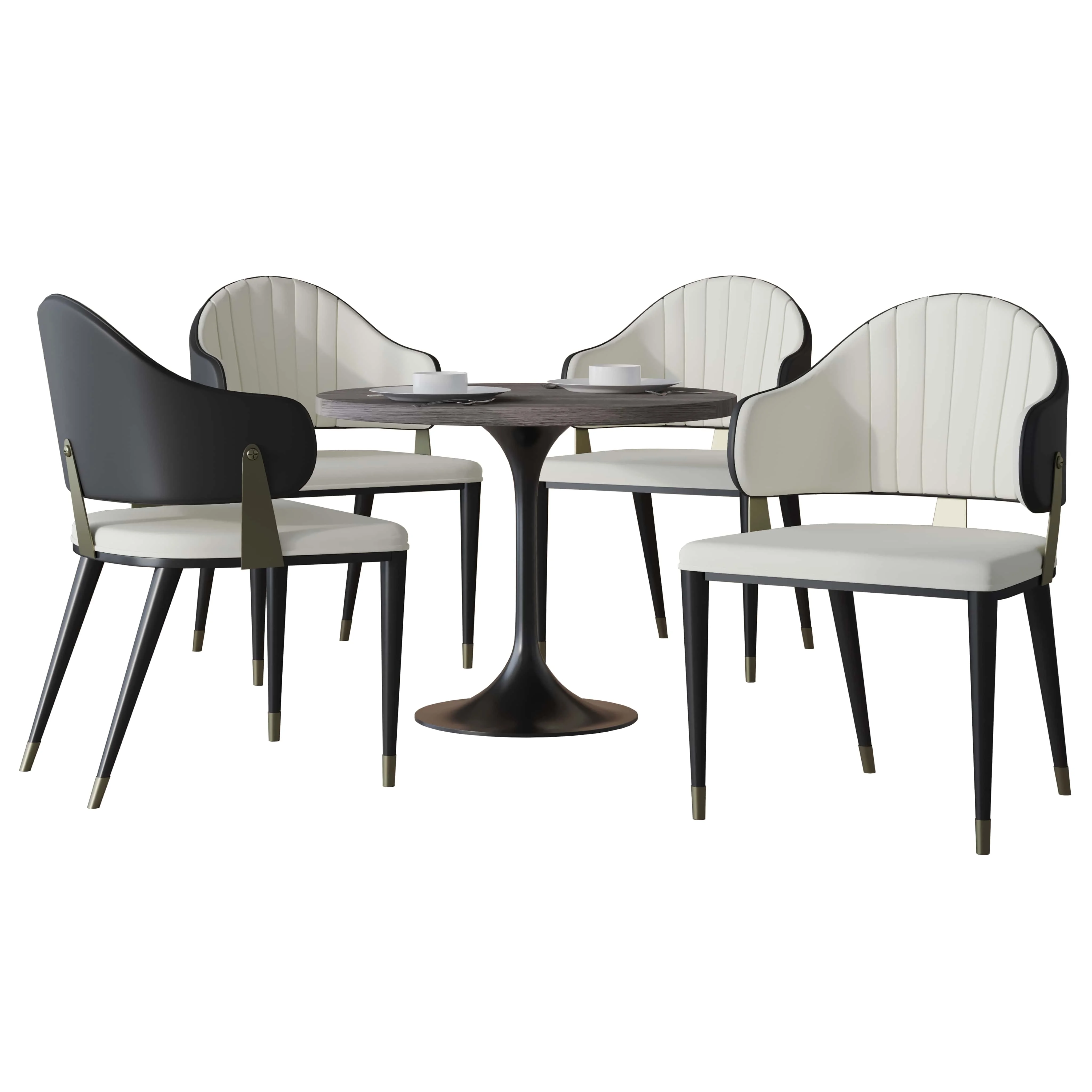 Verve 5-Piece Dining Set with 36" Round Resin Top Table and 4 Leather Dining Chair in Black