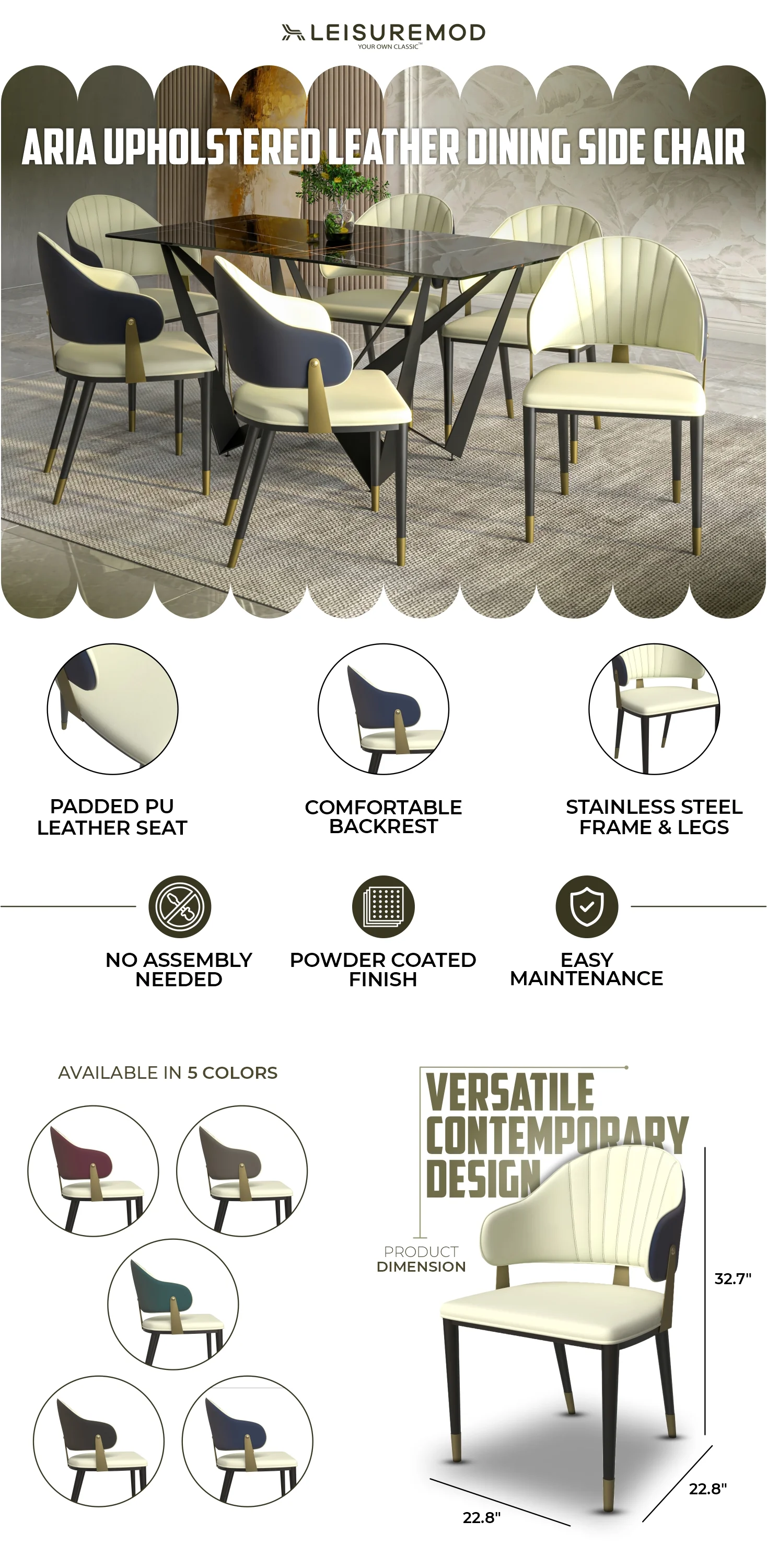 Aria Series Modern Dining Chair in Black Set of 4