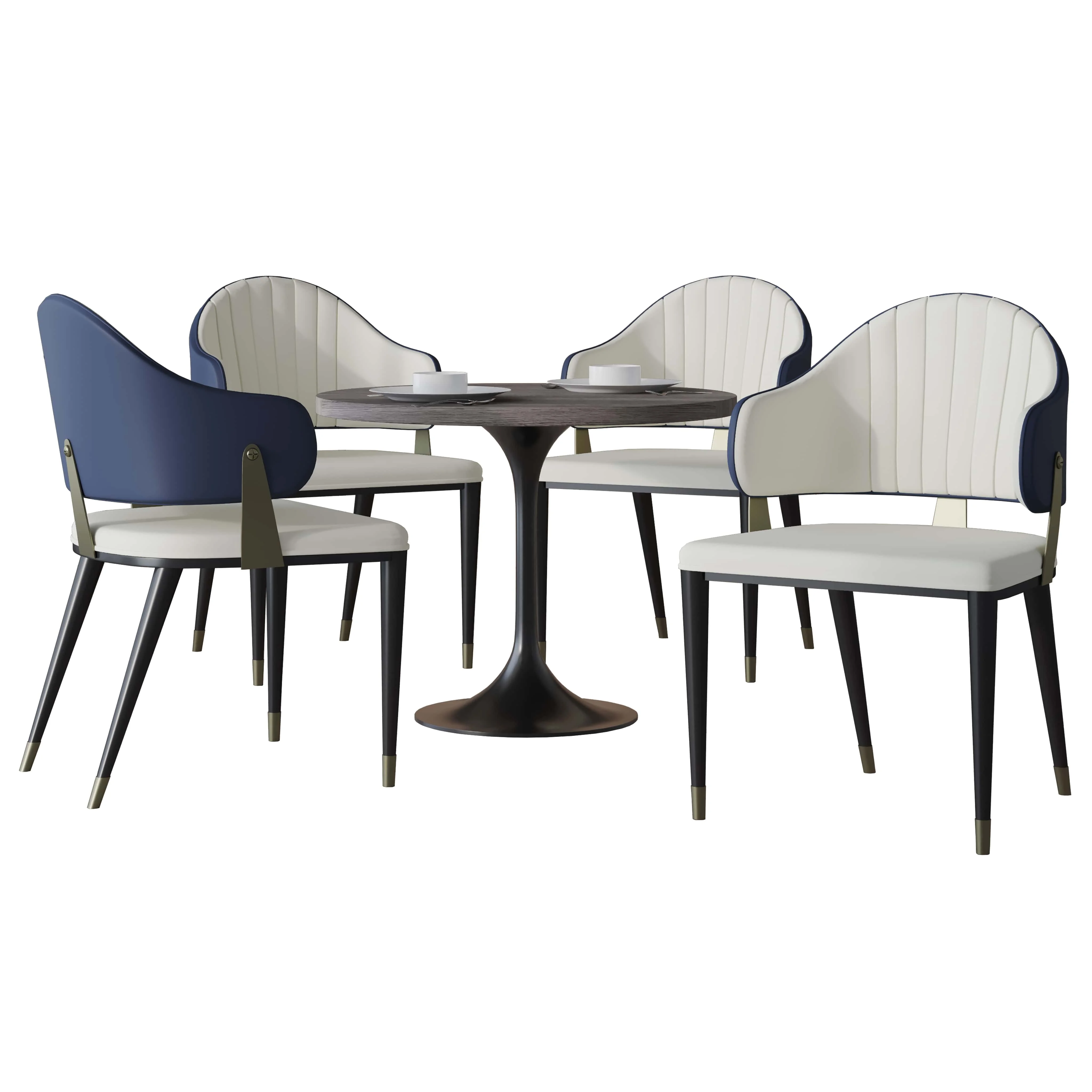 Verve 5-Piece Dining Set with 36" Round Resin Top Table and 4 Leather Dining Chair in Blue