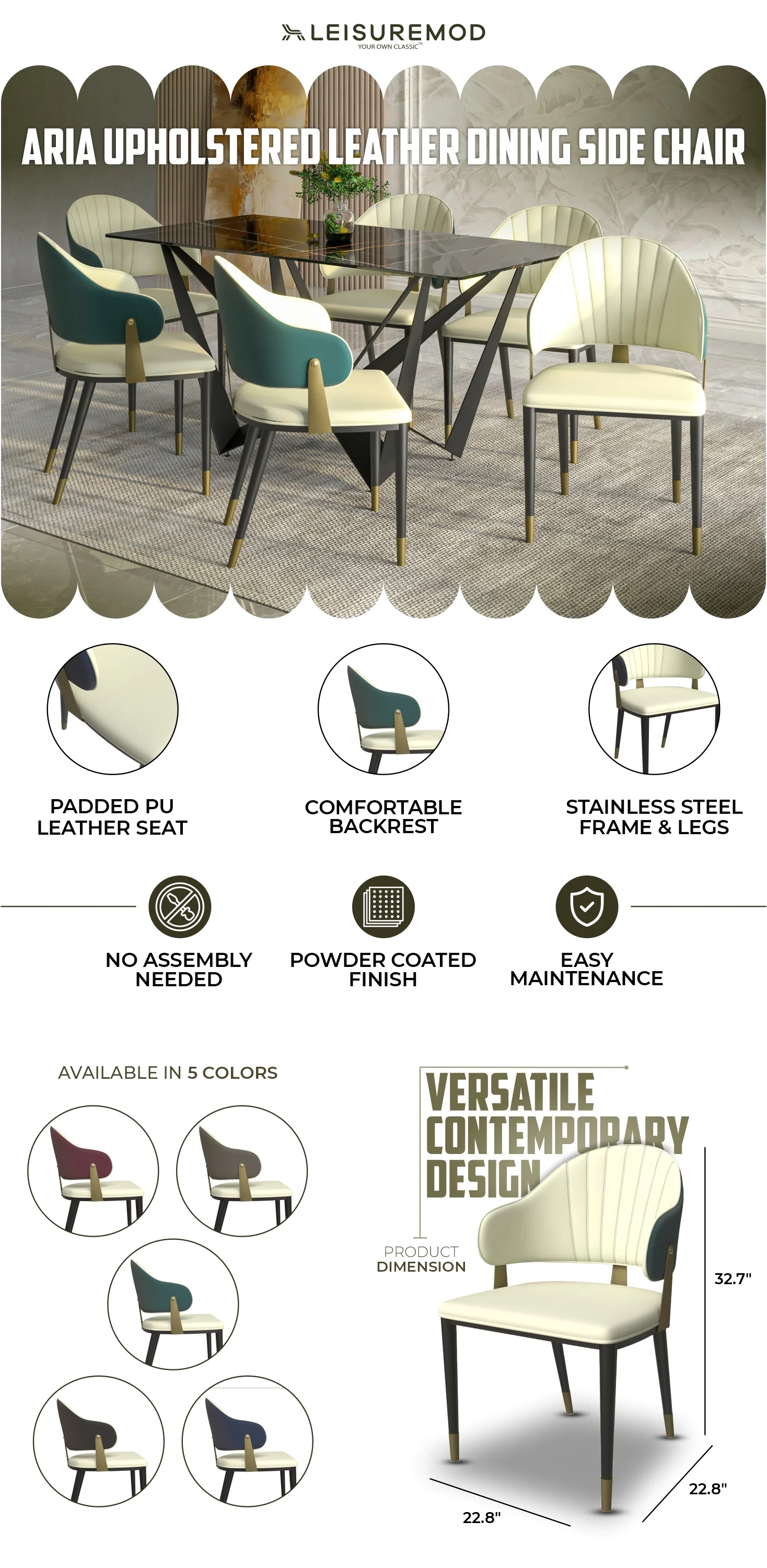 Aria Series Modern Dining Chair in Green