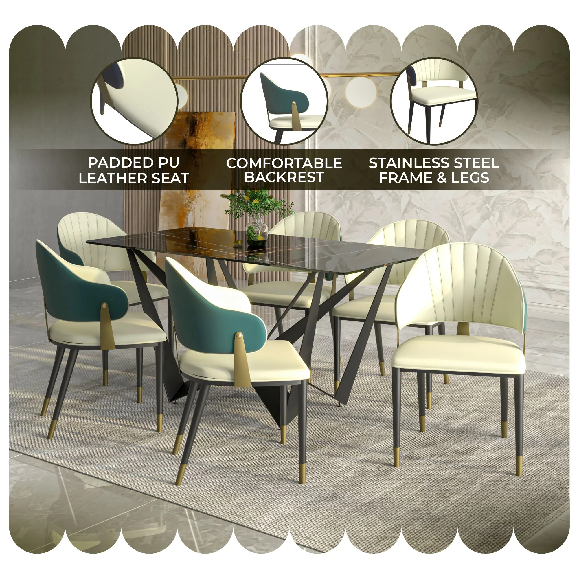 Aria Series Modern Dining Chair in Green Set of 2