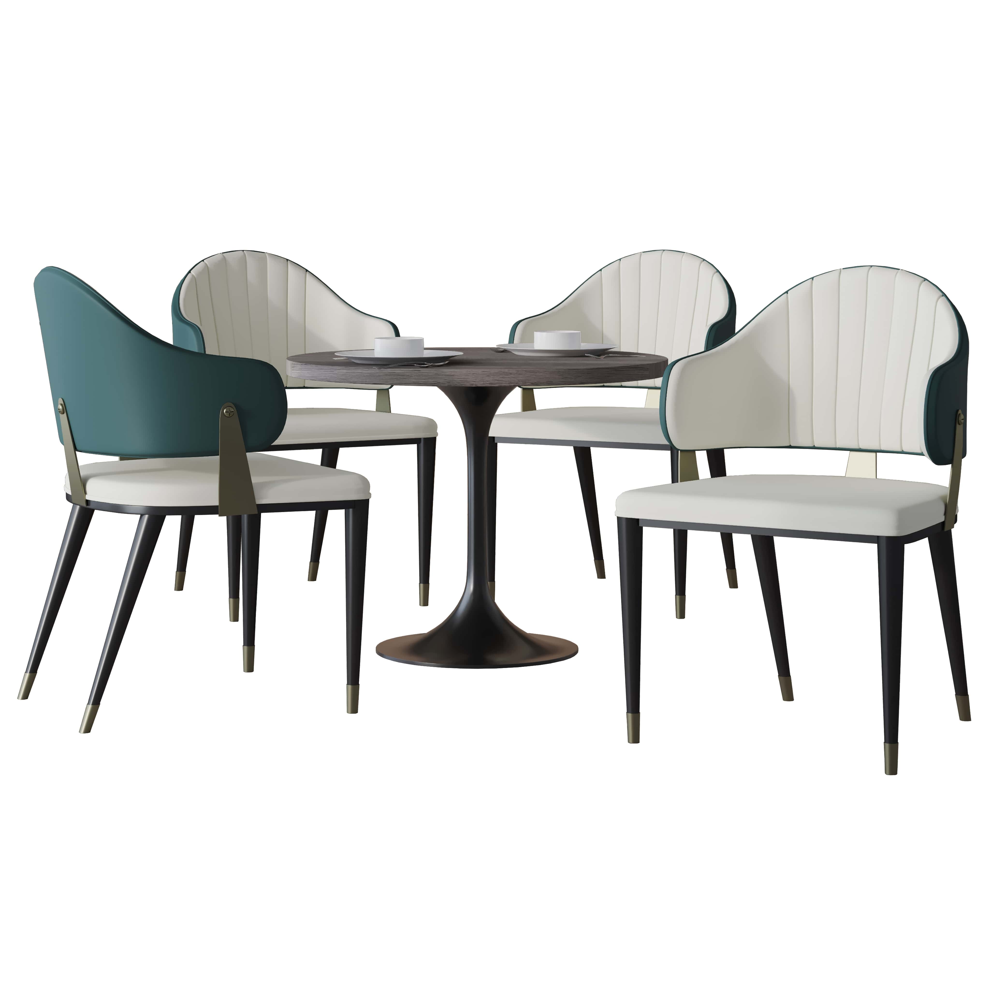 Verve 5-Piece Dining Set with 36" Round Resin Top Table and 4 Leather Dining Chair in Green
