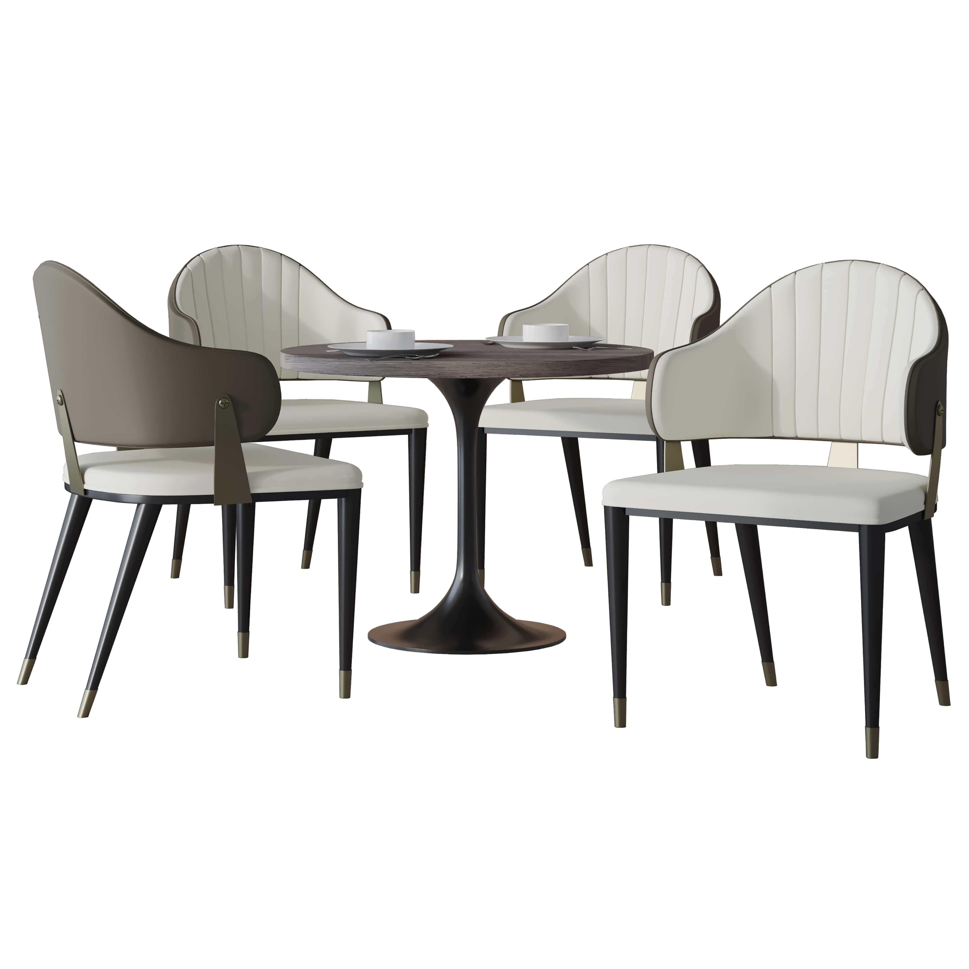 Verve 5-Piece Dining Set with 36" Round Resin Top Table and 4 Leather Dining Chair in Grey