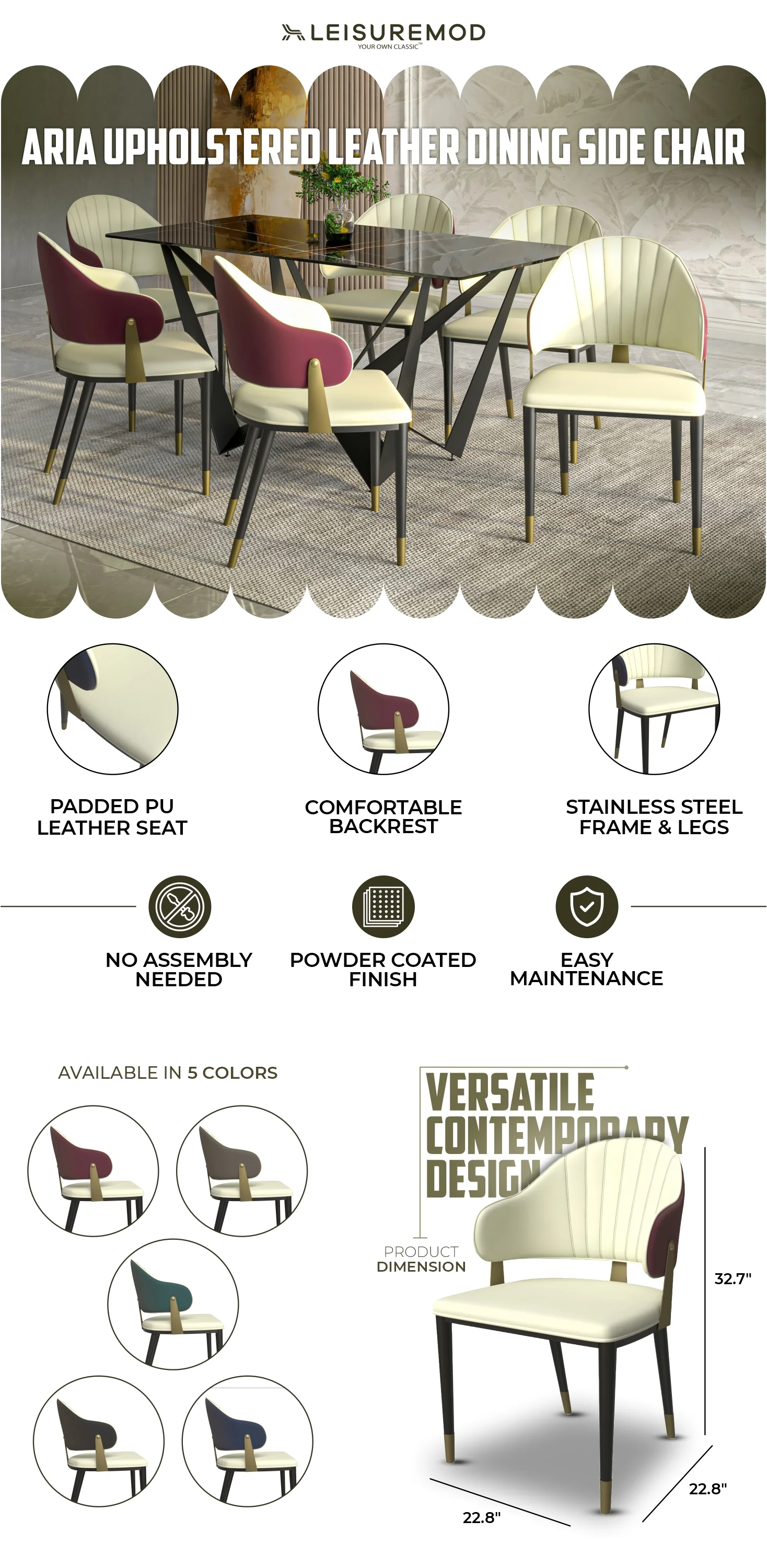 Aria Series Modern Dining Chair in Red