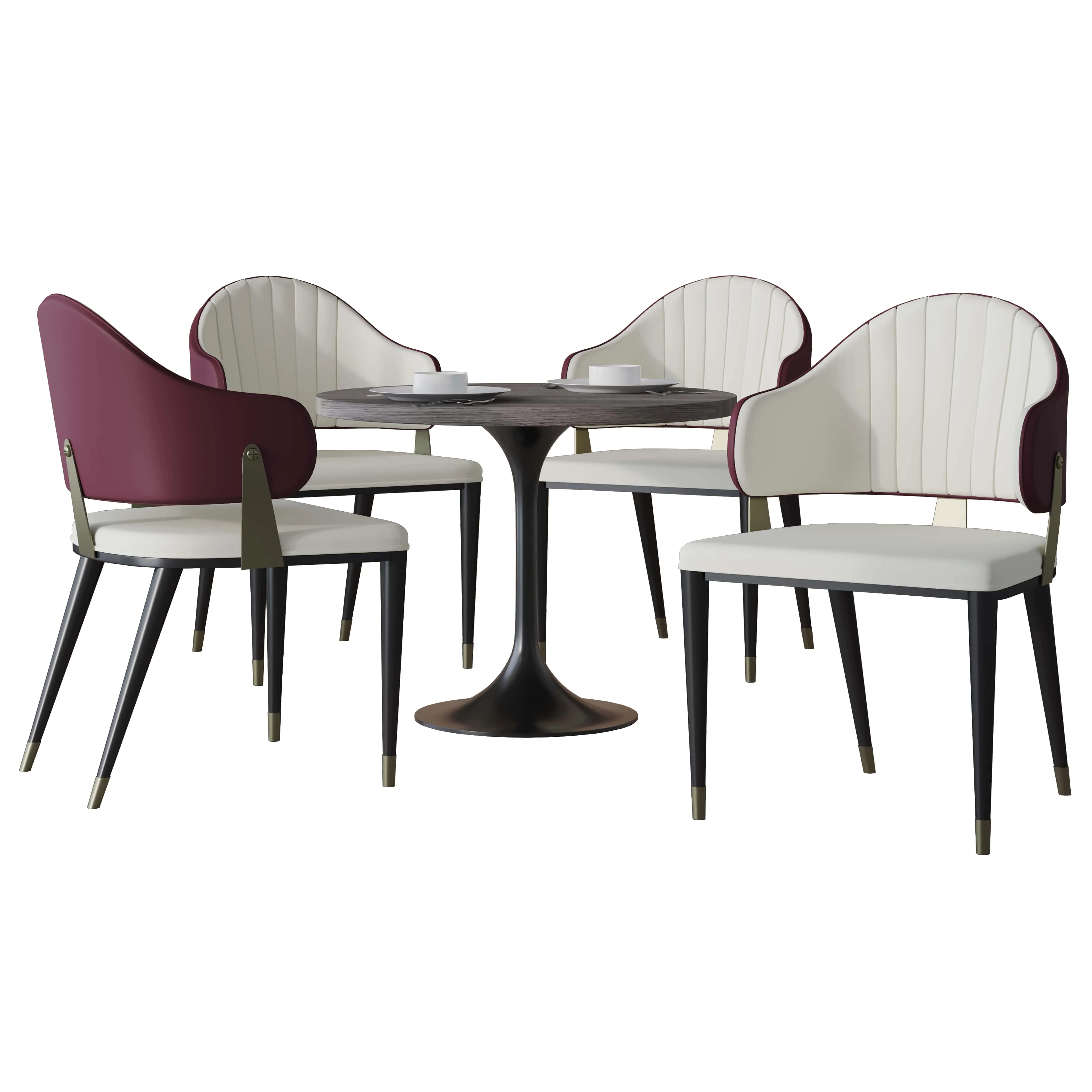 Verve 5-Piece Dining Set with 36" Round Resin Top Table and 4 Leather Dining Chair in Red