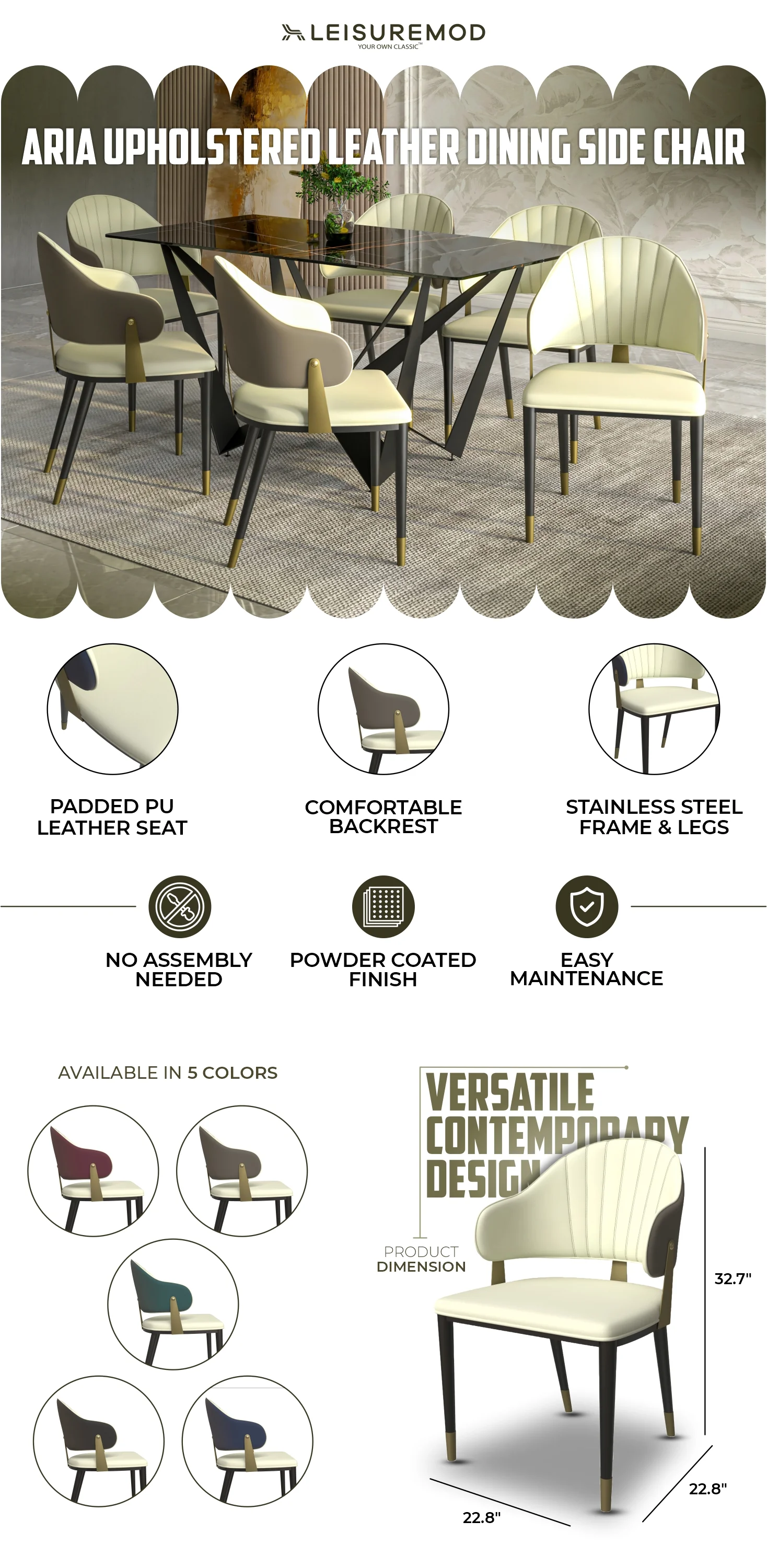 Aria Series Modern Dining Chair in Taupe Set of 2