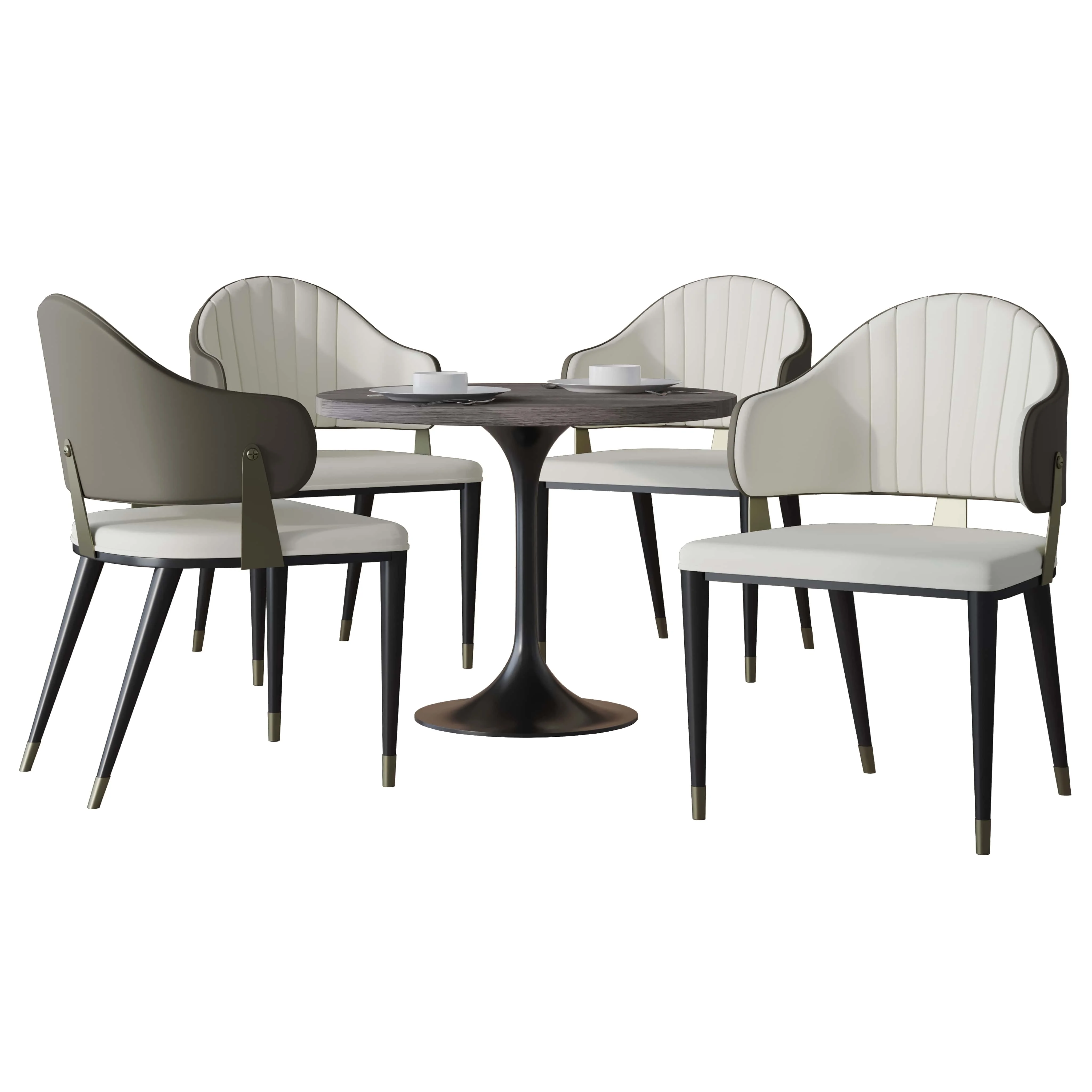 Verve 5-Piece Dining Set with 36" Round Resin Top Table and 4 Leather Dining Chair in Taupe