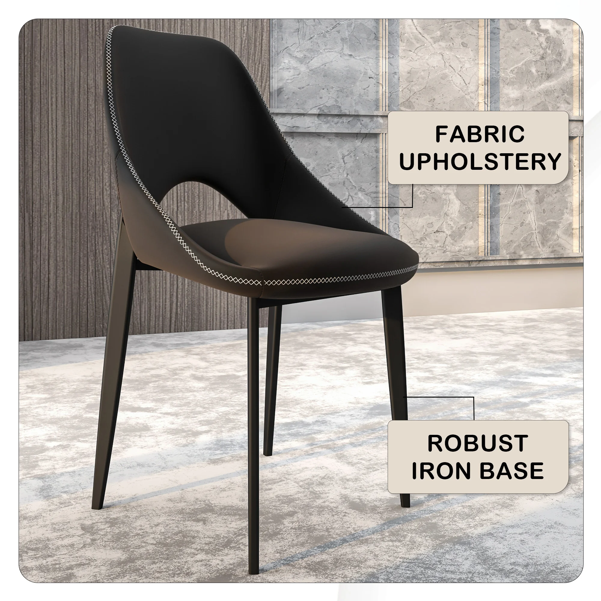 Amalfi Collection Fabric Modern Dining Chair in Charcoal - Set of 4