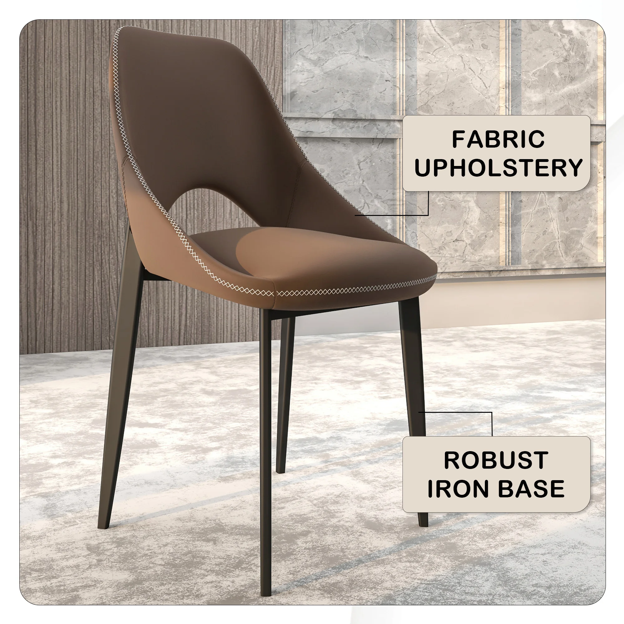 Amalfi Collection Fabric Modern Dining Chair in Light Brown - Set of 2
