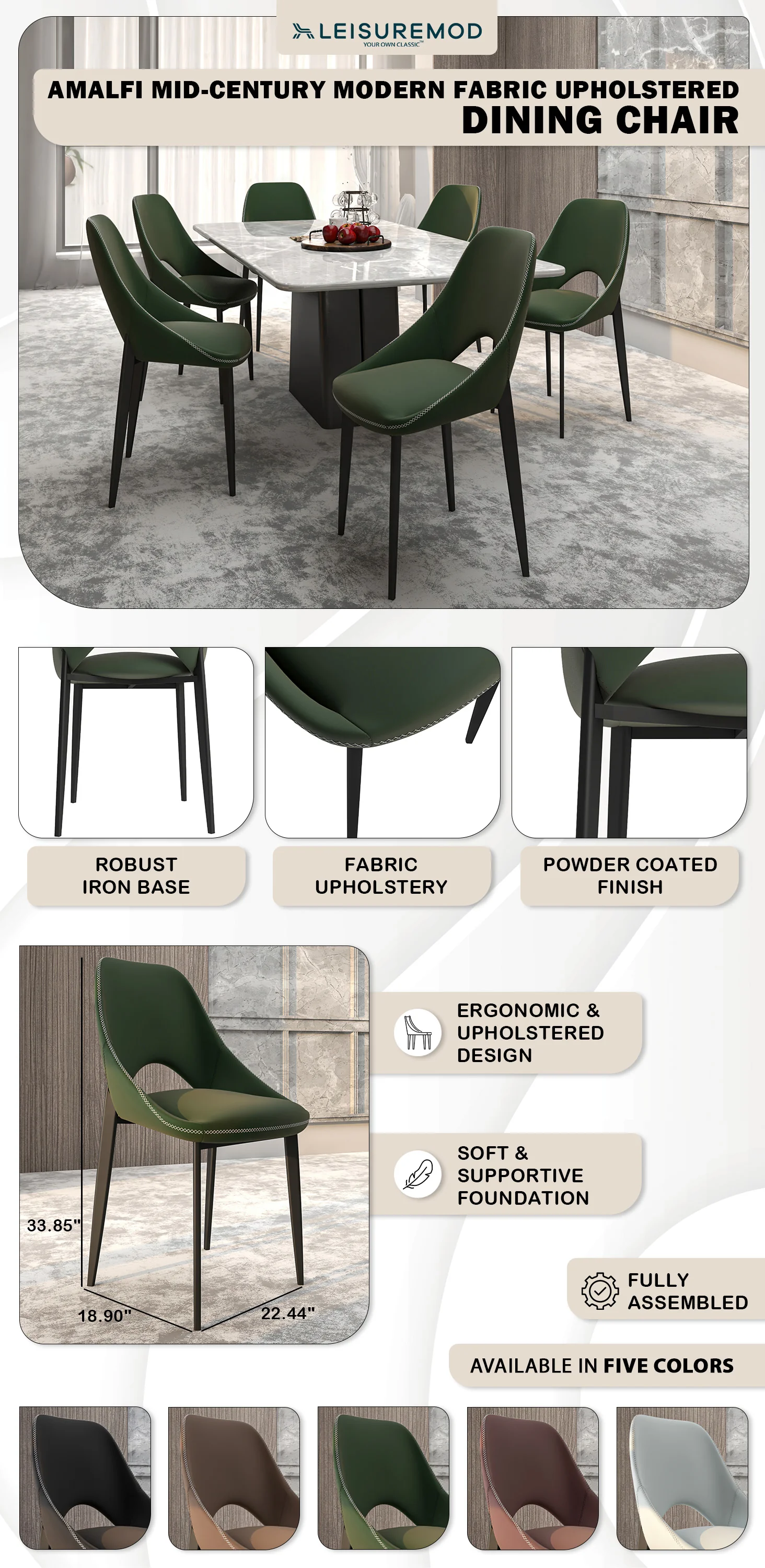 Amalfi Collection Modern Fabric Dining Chair in Olive Green