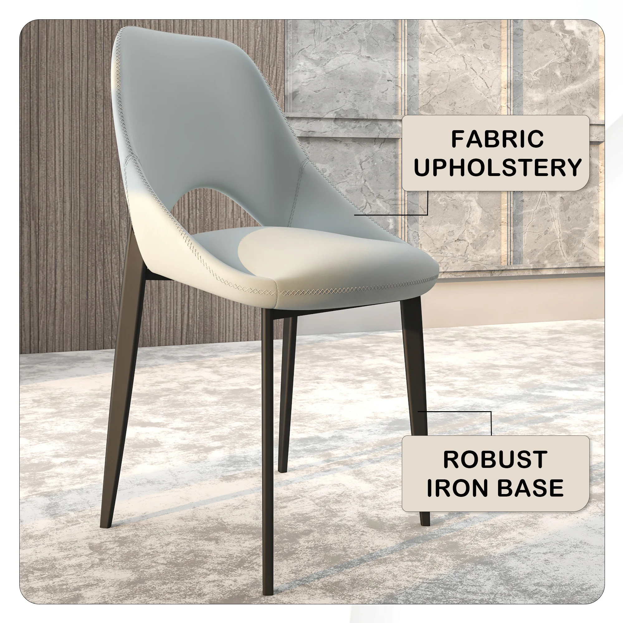 Amalfi Collection Modern Fabric Dining Chair in Coconut White - Set of 2