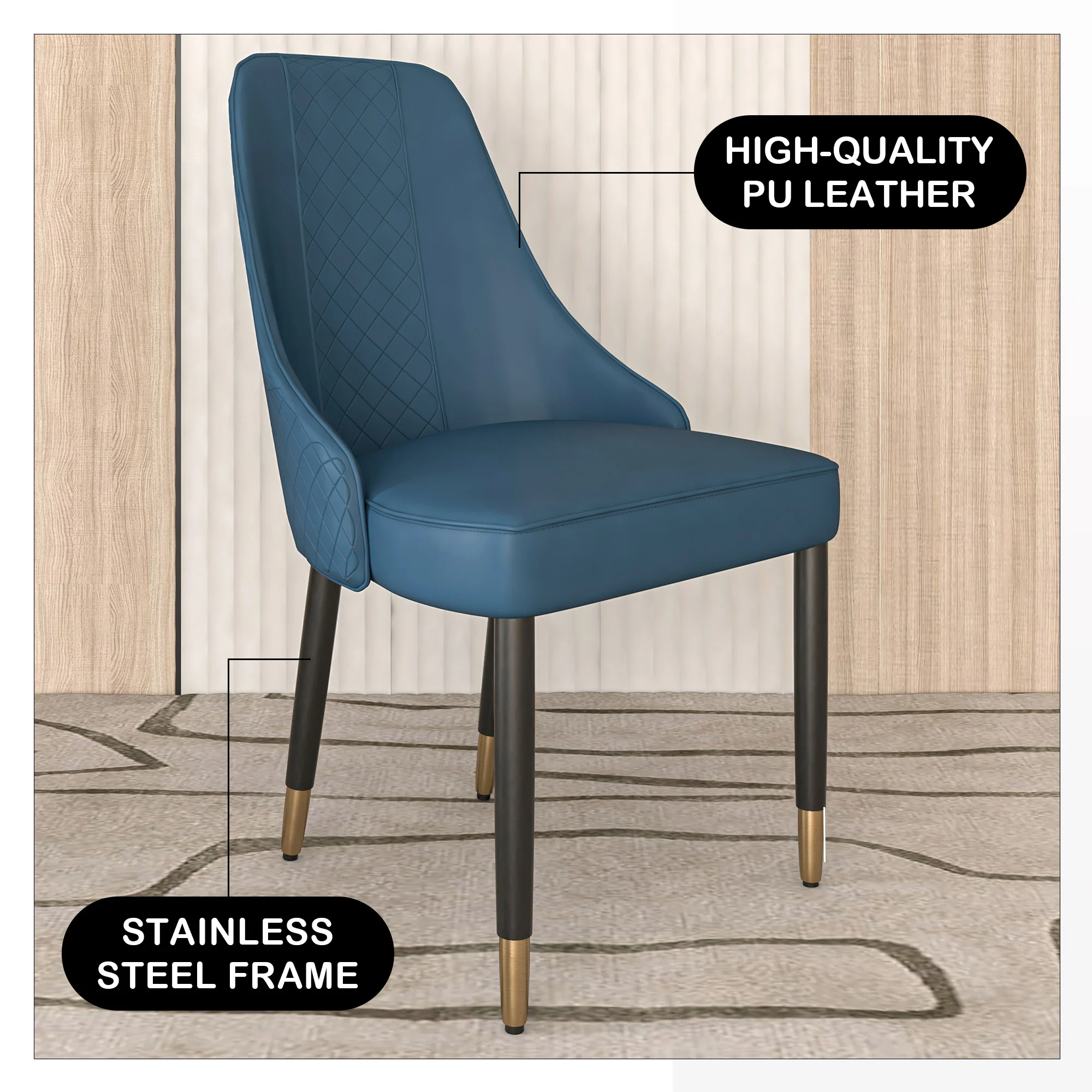 Allure Collection Modern Dining Chair In Yale Blue Fabric - Set of 2