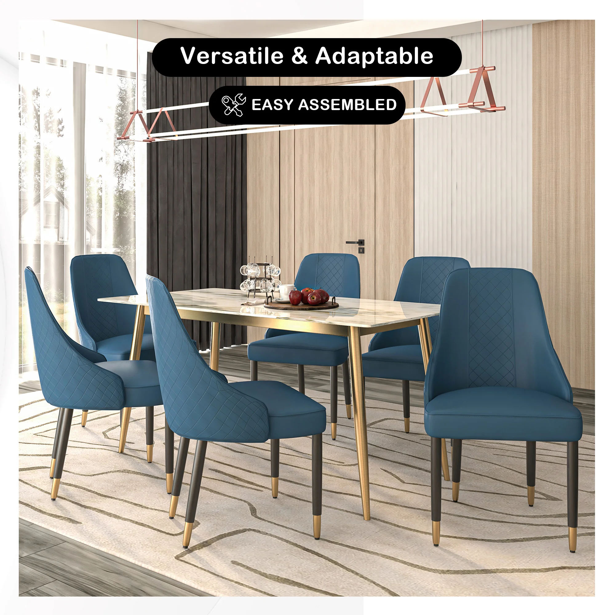 Allure Collection Modern Dining Chair In Yale Blue Fabric - Set of 2