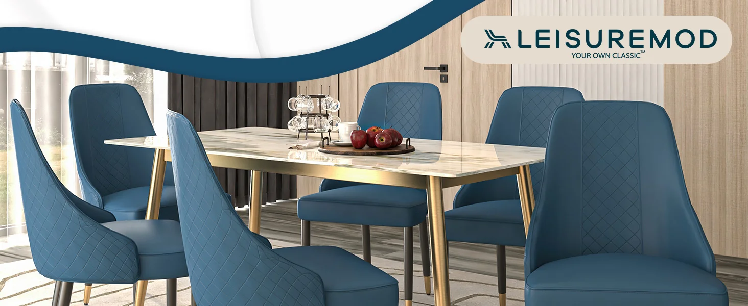 Allure Collection Modern Dining Chair In Yale Blue Fabric - Set of 4