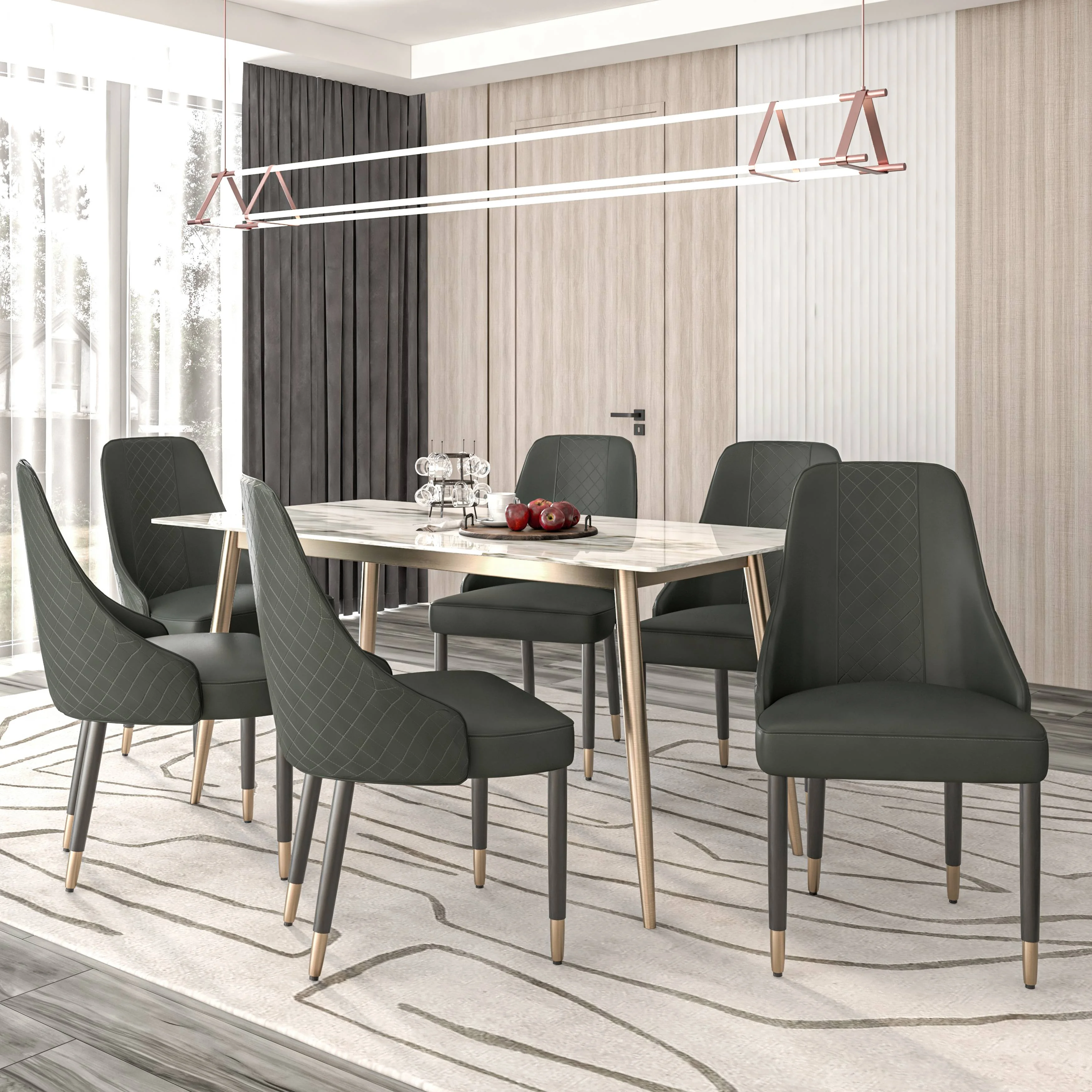 Allure Collection Modern Dining Chair In Olive Green Fabric - Set of 4