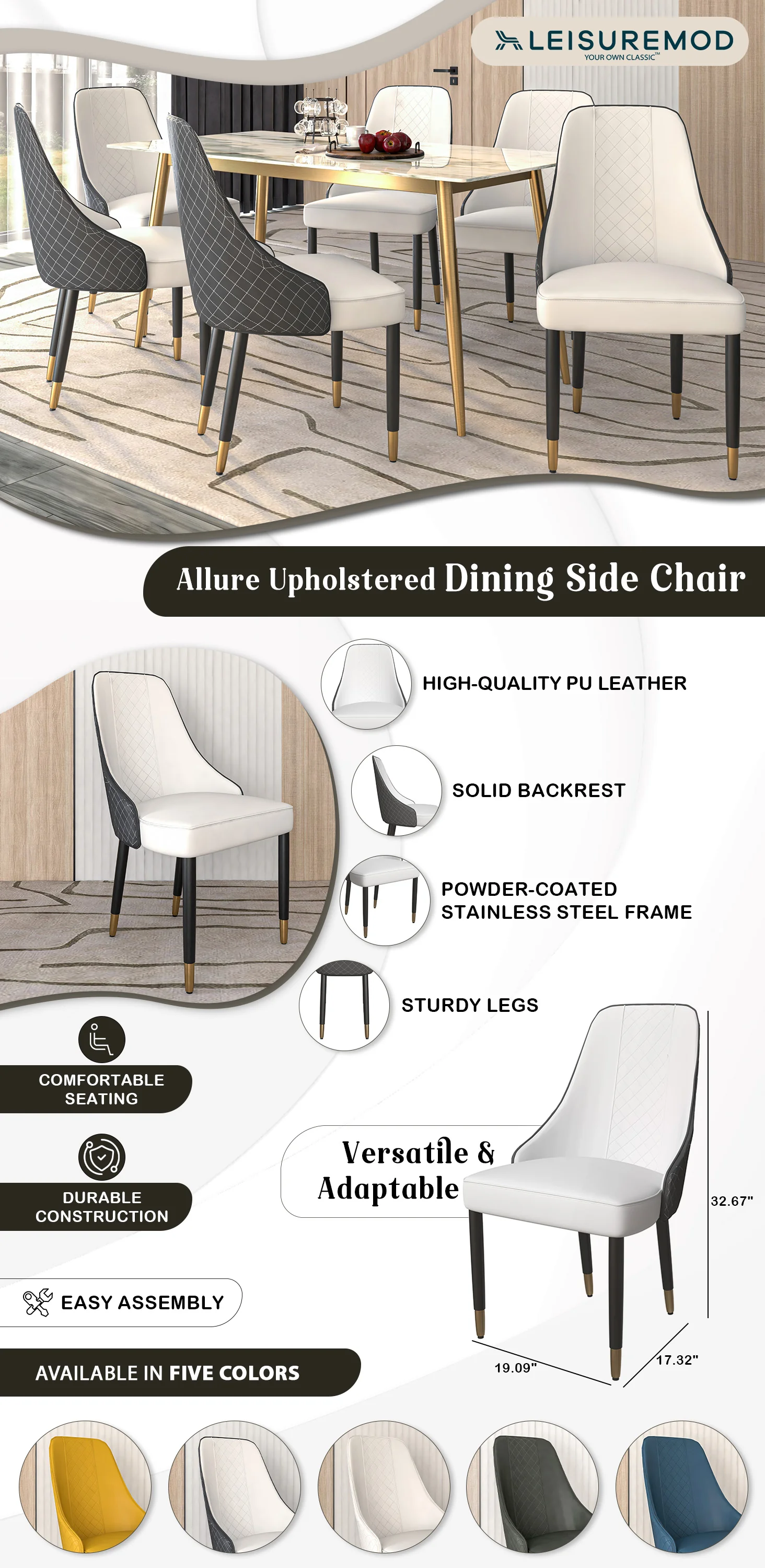 Allure Collection Modern Dining Chair In Black Fabric - Set of 2