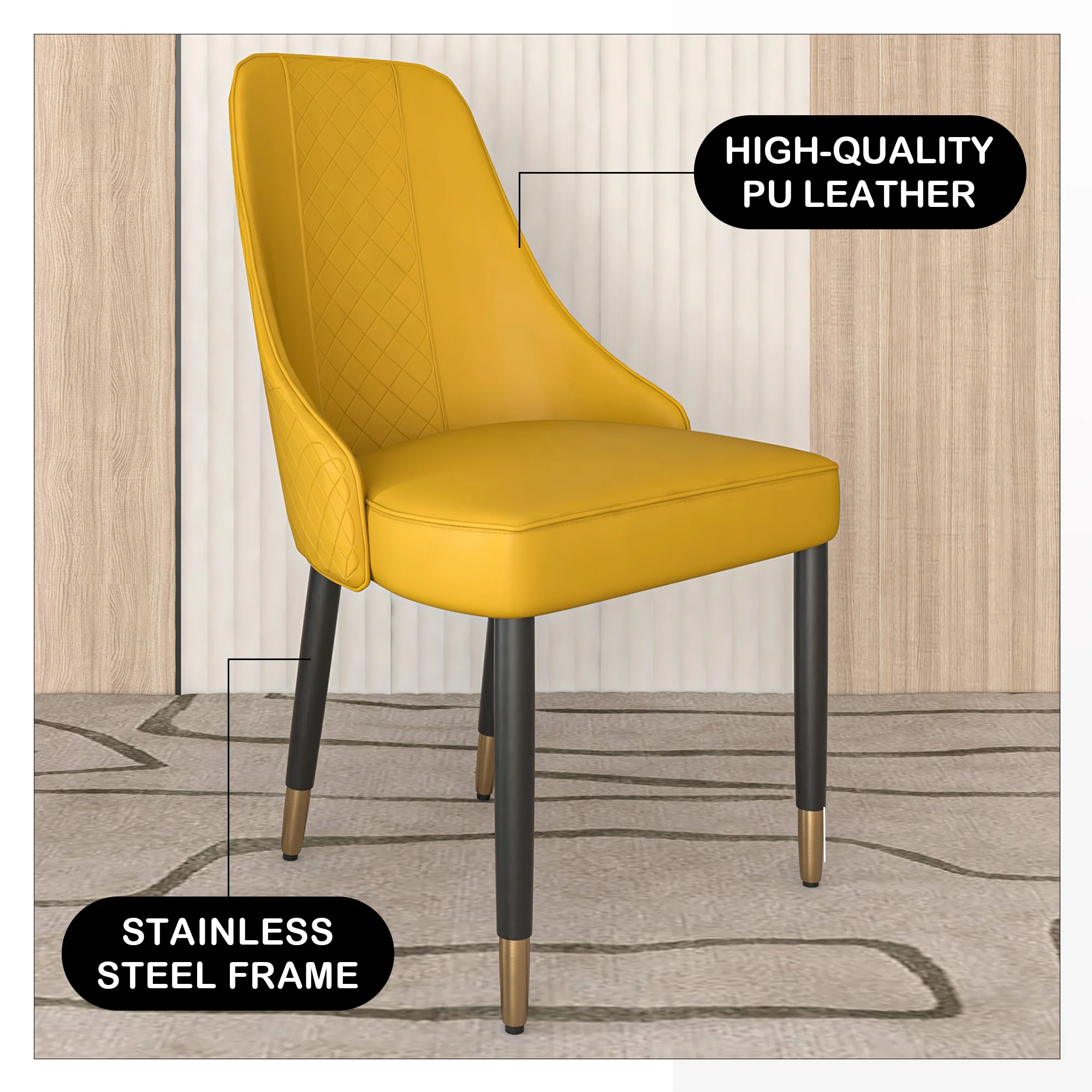 Allure Collection Modern Dining Chair In Mustard Yellow - Set of 2