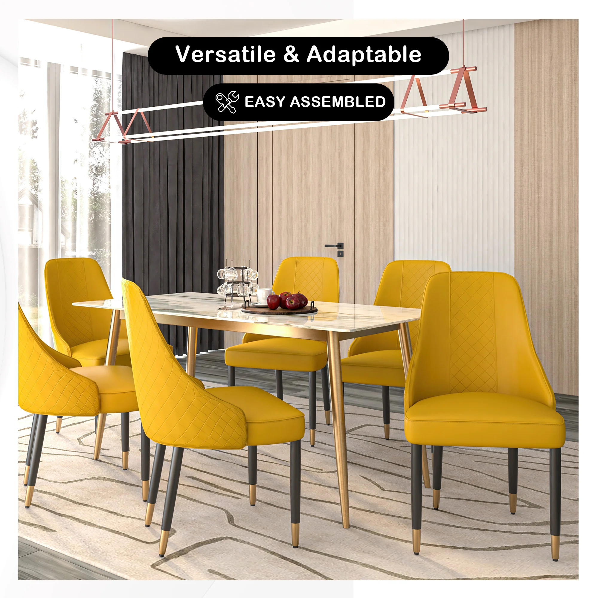 Allure Collection Modern Dining Chair In Mustard Yellow - Set of 2