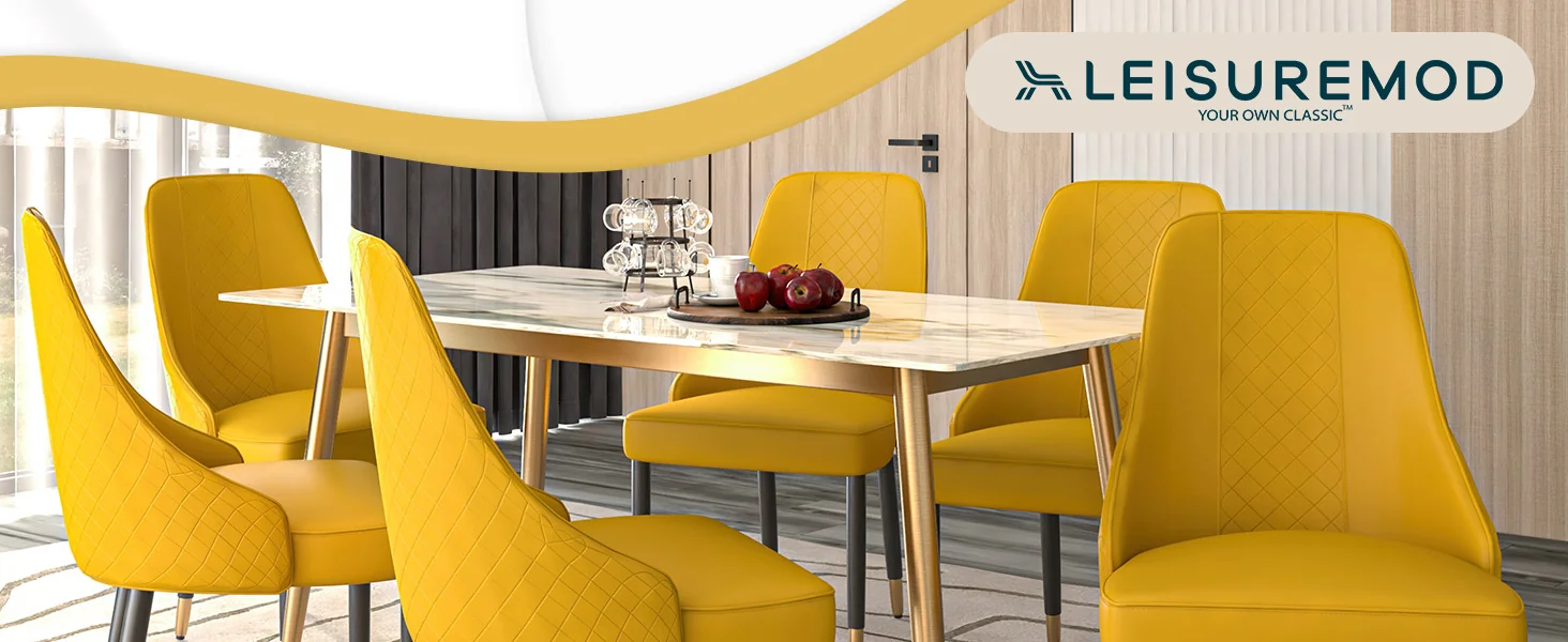 Allure Collection Modern Dining Chair In Mustard Yellow - Set of 4