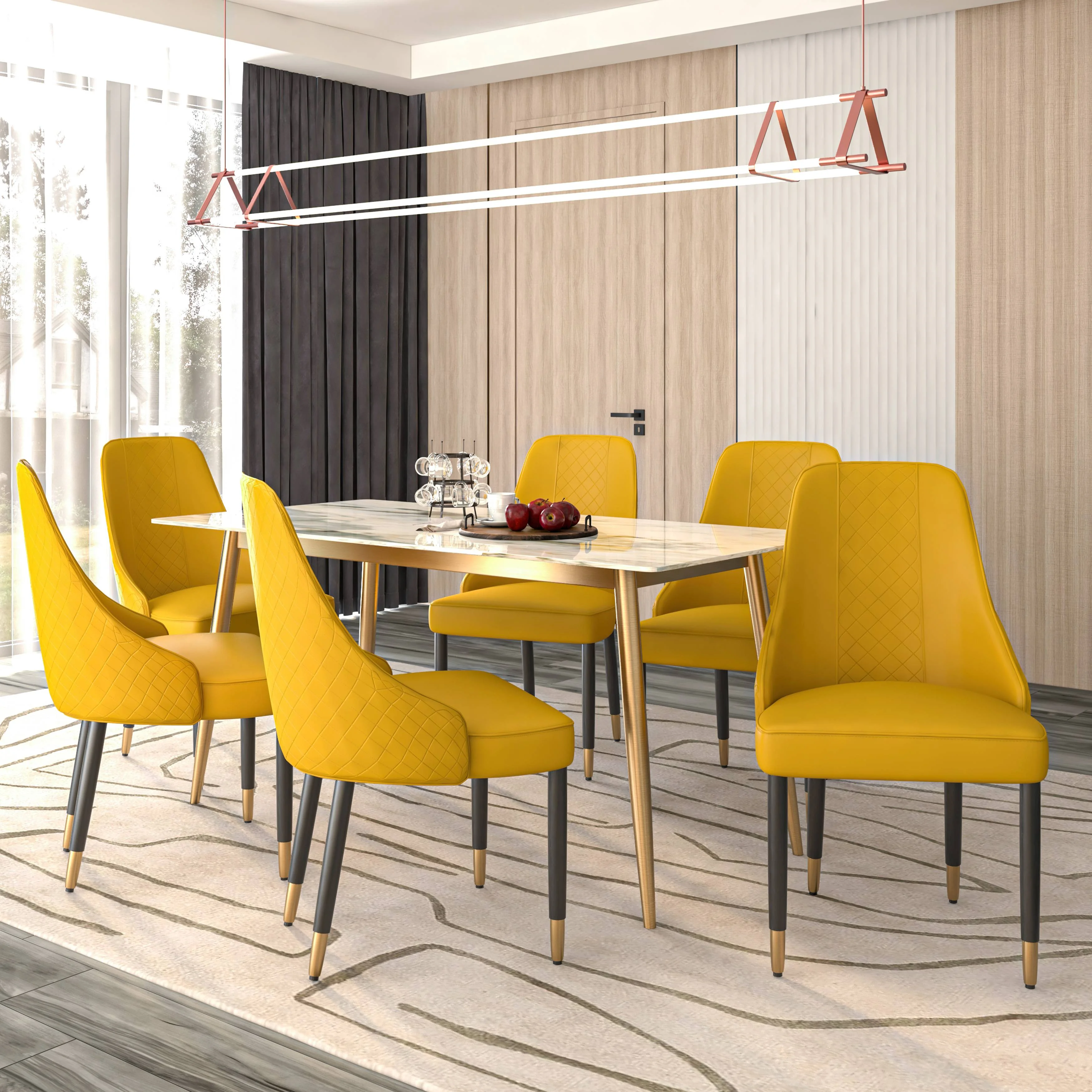 Allure Collection Modern Dining Chair In Mustard Yellow - Set of 4