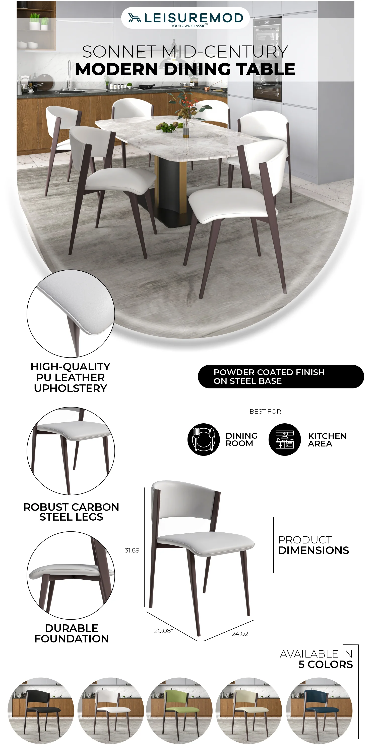 Aspen Collection Modern Dining Chair in White