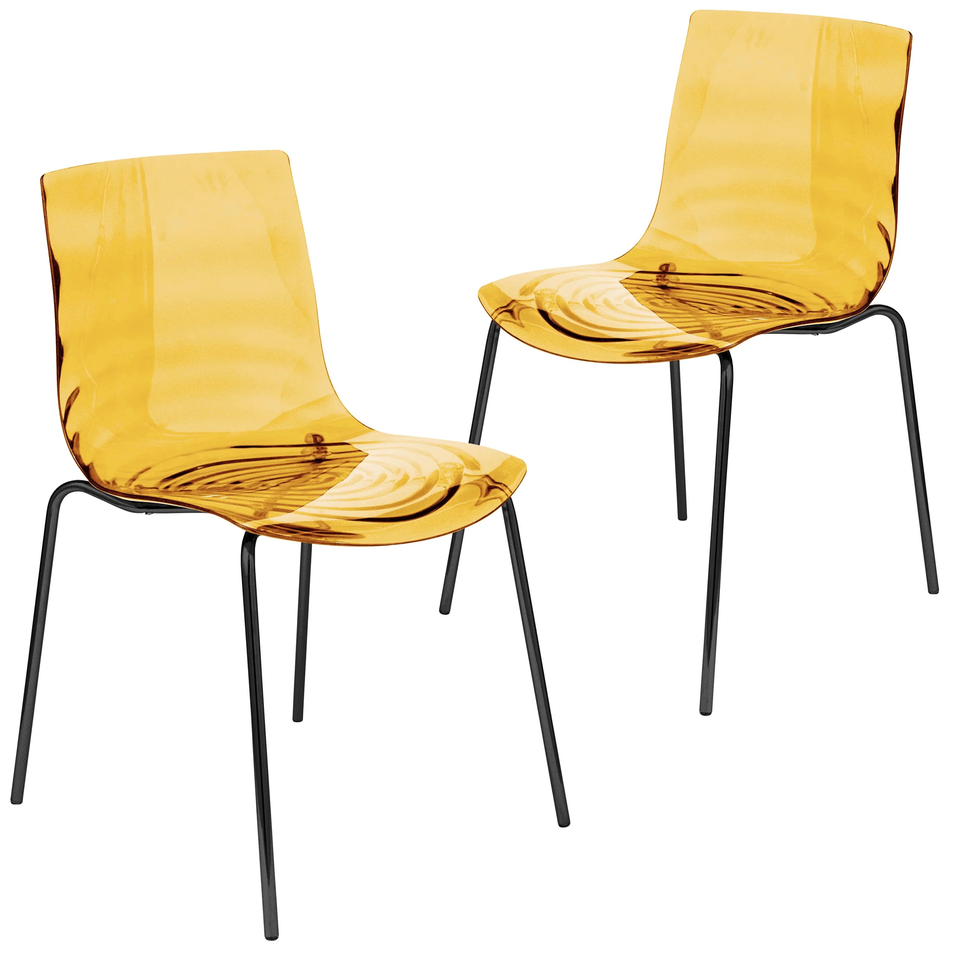 Astor Water Ripple Design Dining Chair in Black Base Orange Seat Set of 2