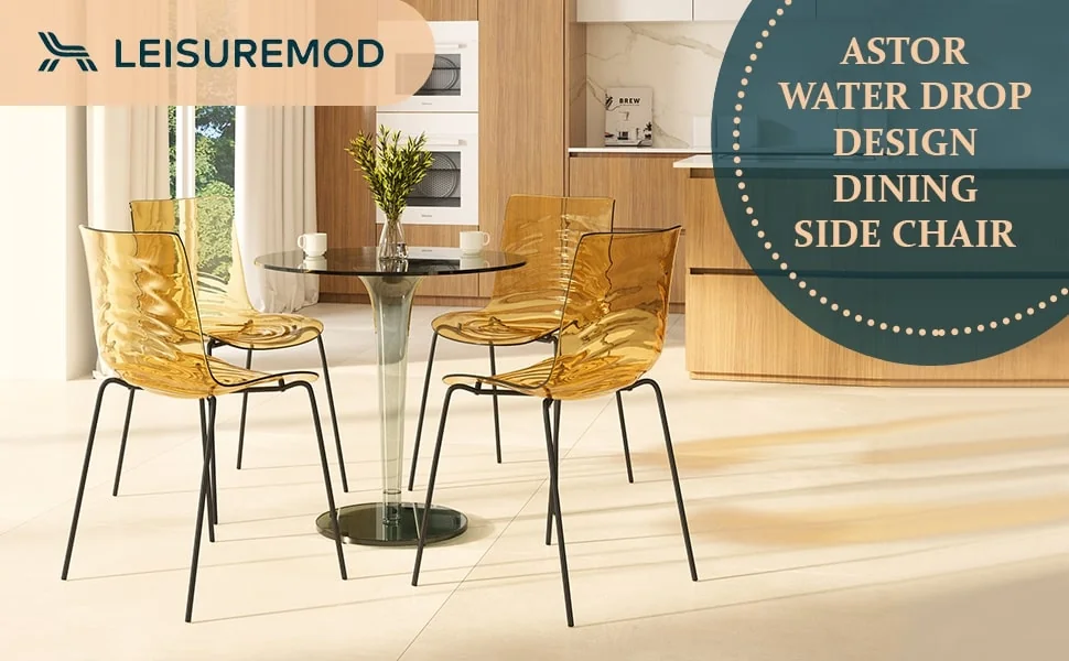 Astor Water Ripple Design Dining Chair in Black Base Orange Seat Set of 4