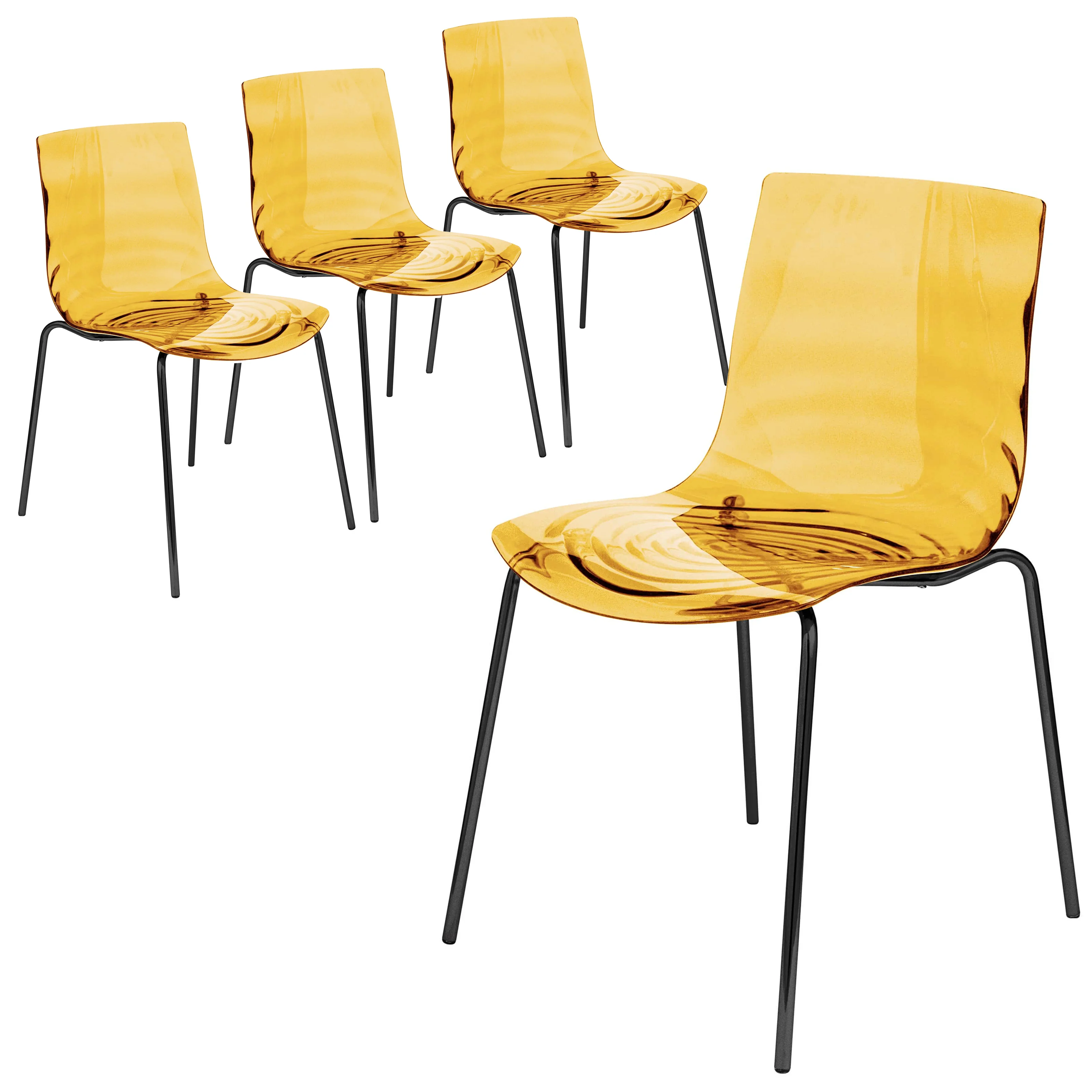 Astor Water Ripple Design Dining Chair in Black Base Orange Seat Set of 4