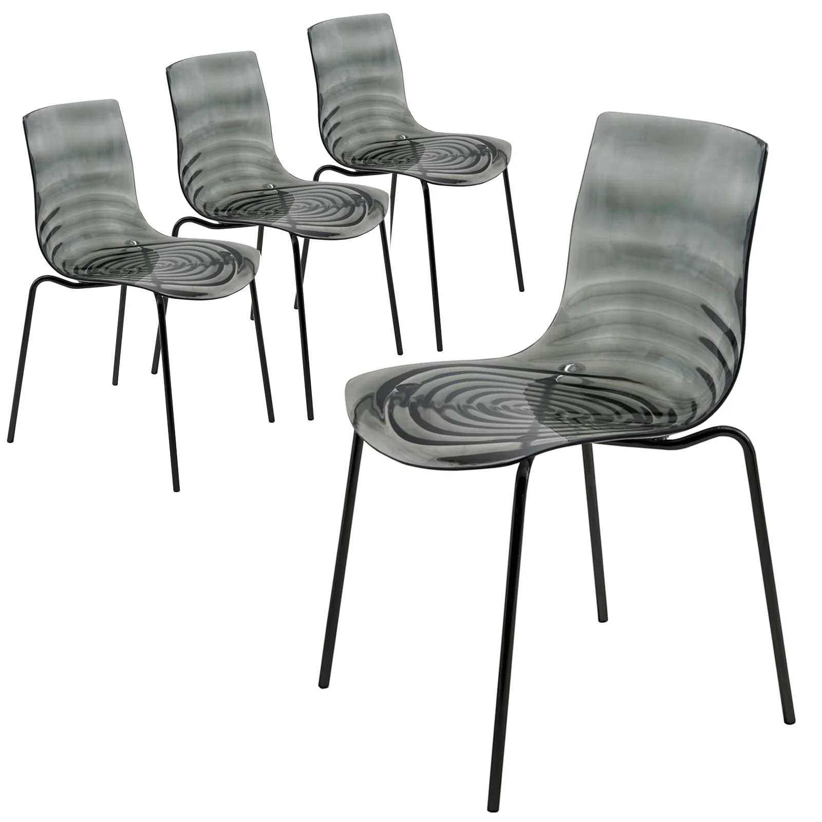 Astor Water Ripple Design Dining Chair in Black Base Trans Black Seat Set of 4
