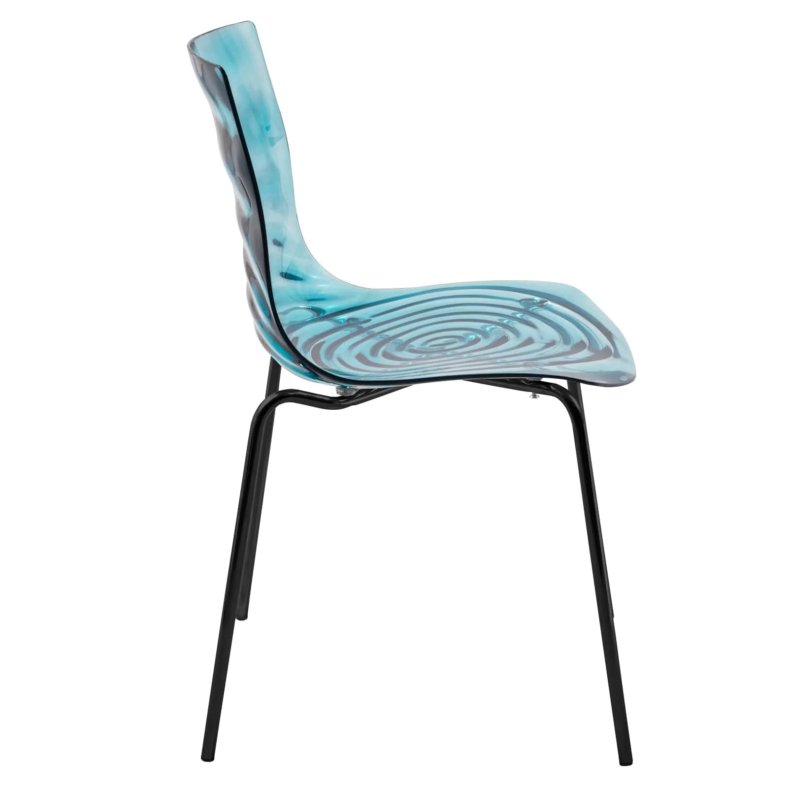 Astor Water Ripple Design Dining Chair in Black Base Trans Blue Seat Set of 4