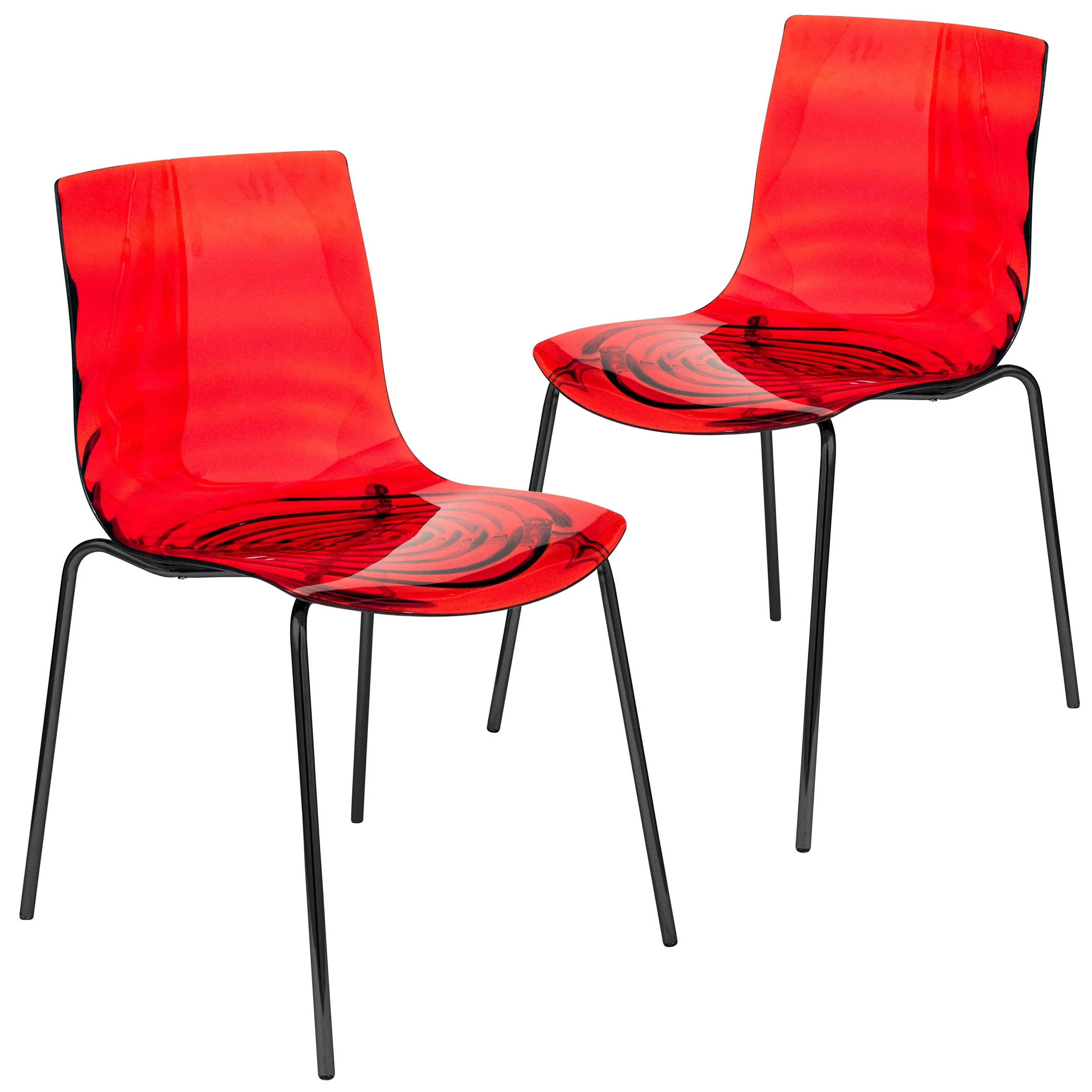 Astor Water Ripple Design Dining Chair in Black Base Trans Red Seat Set of 2