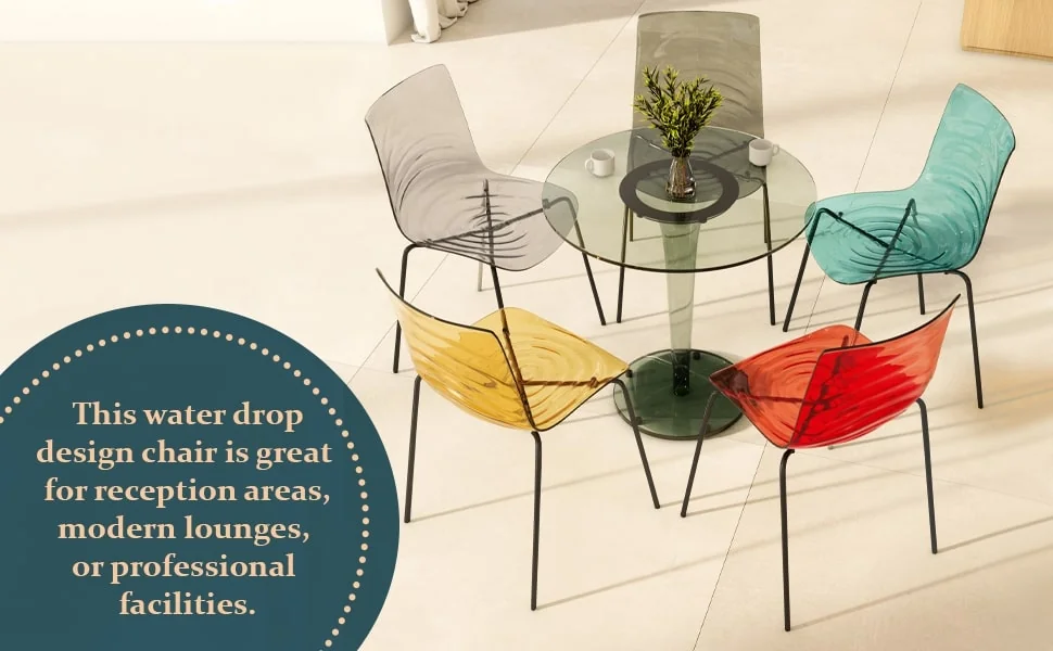 Astor Water Ripple Design Dining Chair in Black Base Trans Red Seat Set of 4