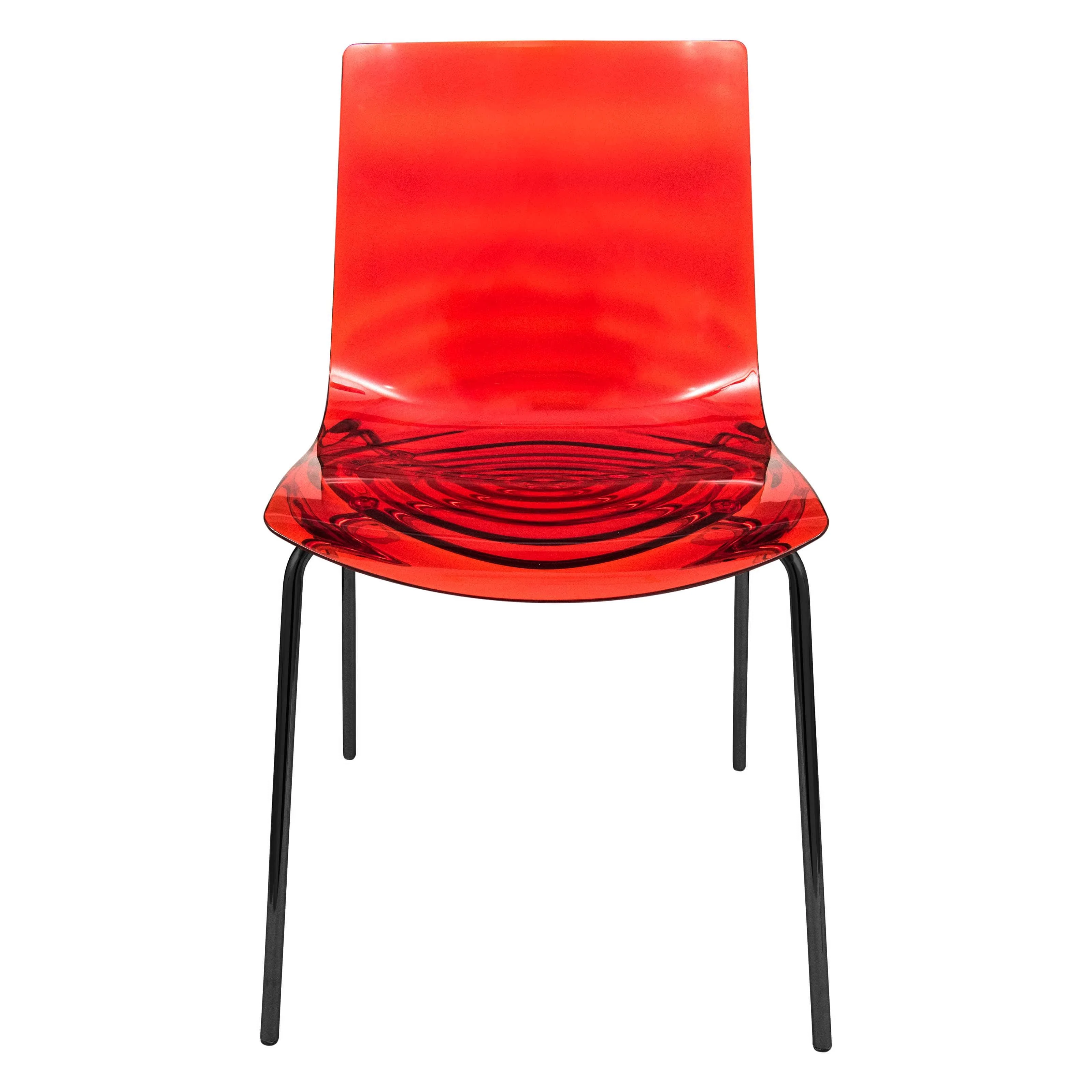 Astor Water Ripple Design Dining Chair in Black Base Trans Red Seat Set of 4