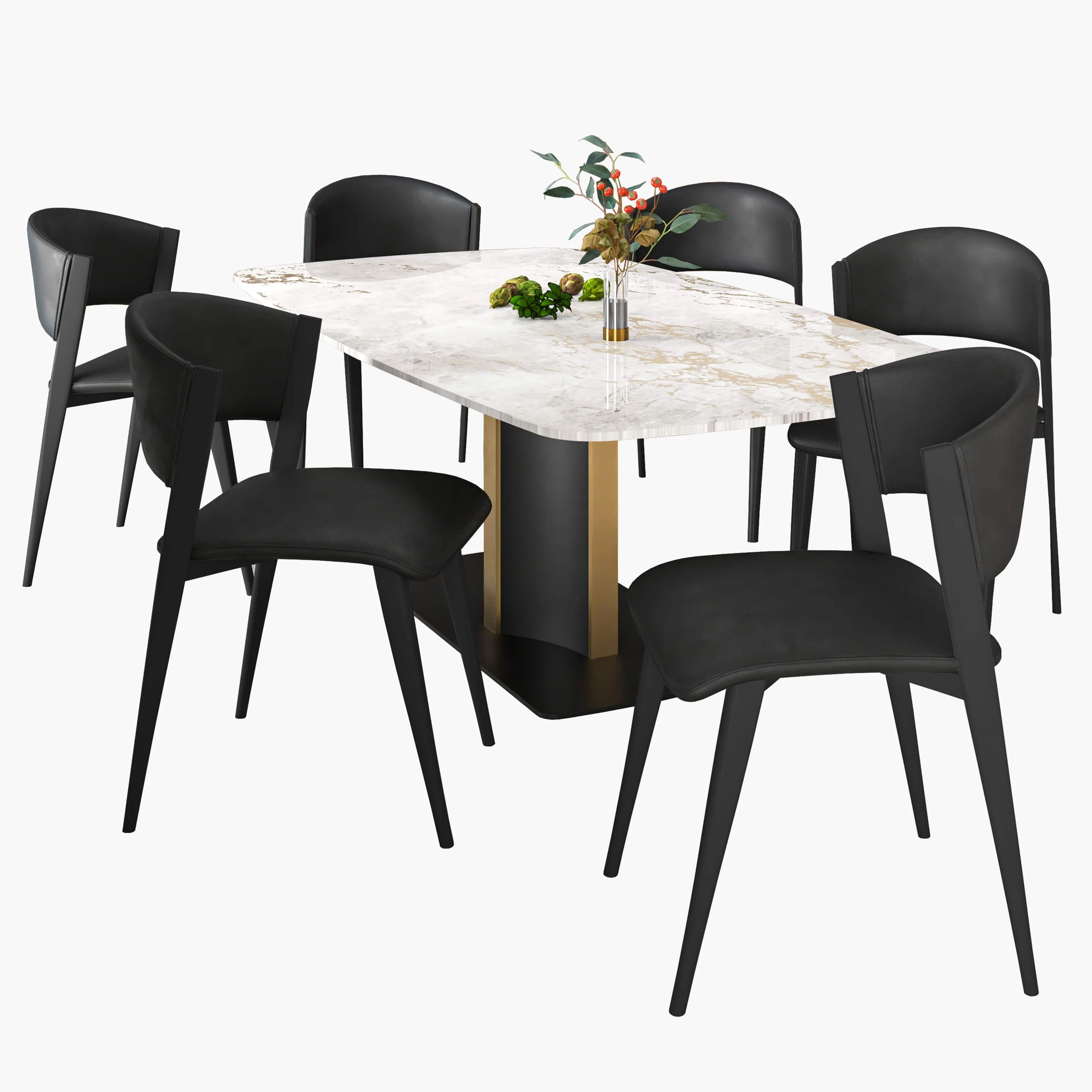 7-Piece Dining Set with Rectangular Dining Table in Sintered Stone Top and 6 Leather Dining Side Chairs