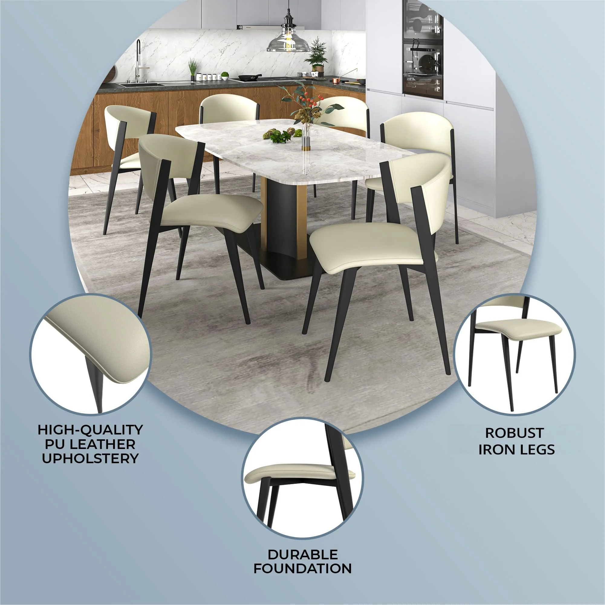 Aspen Collection Modern Dining Chair Black Frame in Light Grey Set of 2