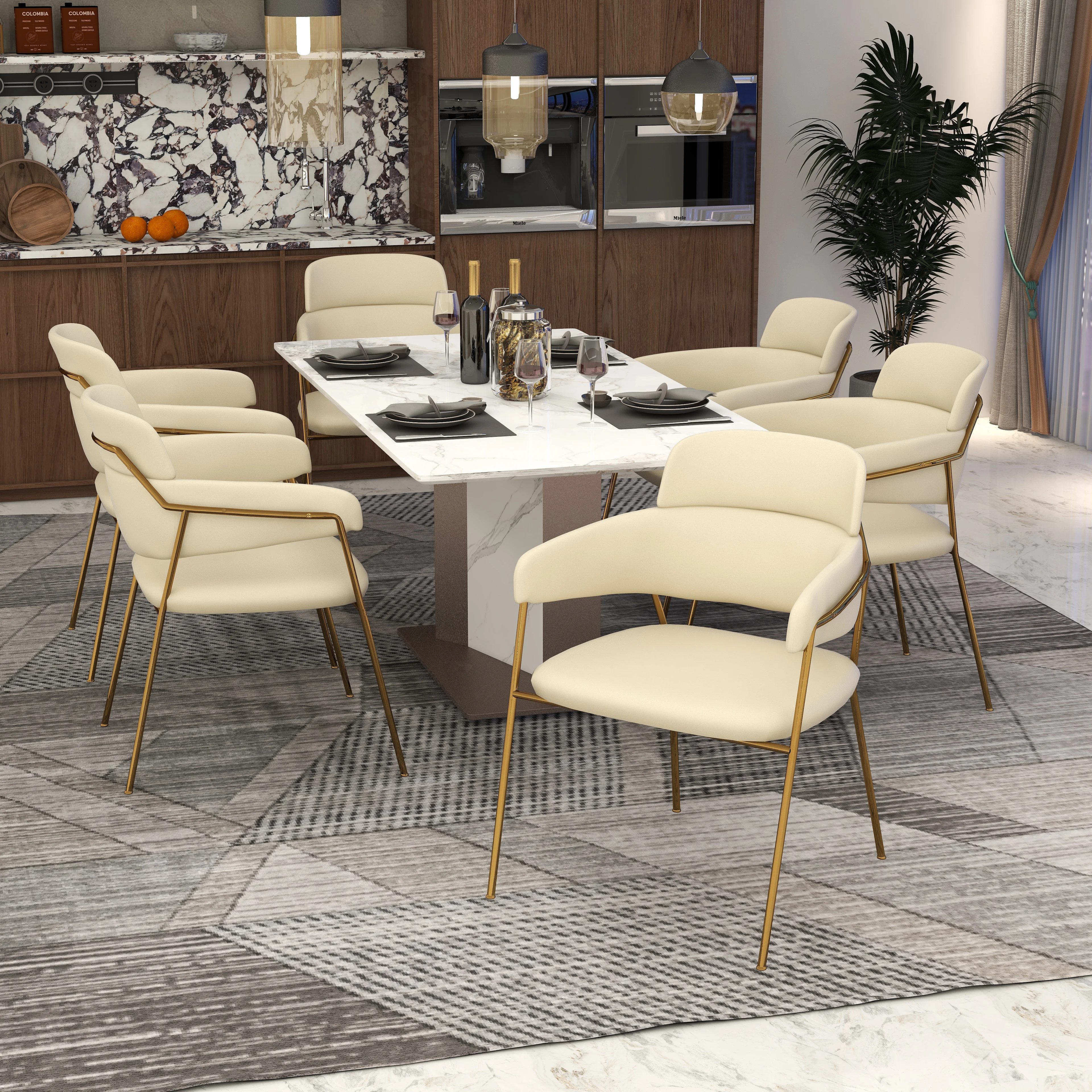 Axis Collection Modern Gold Dining Chair in Beige