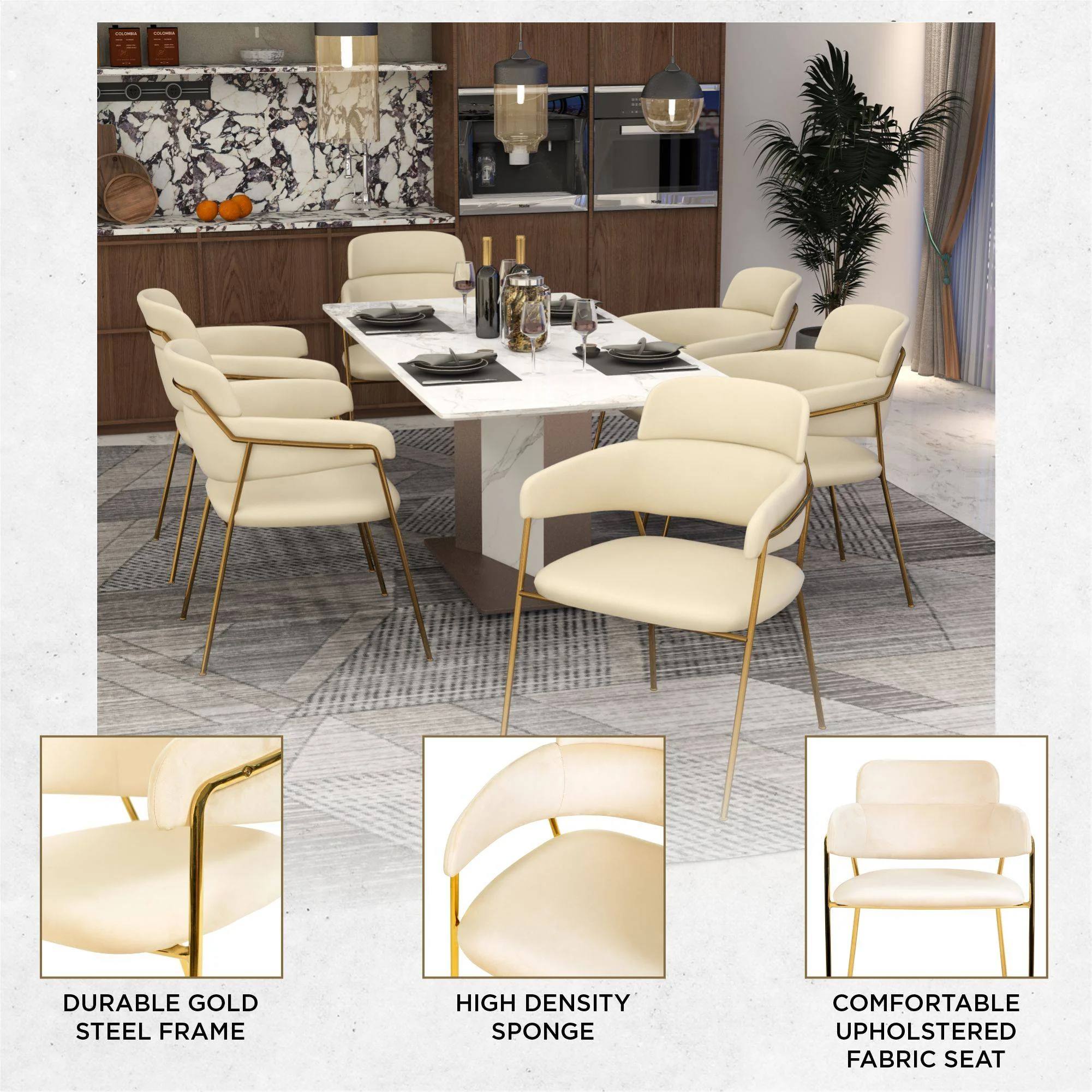 Axis Collection Modern Gold Dining Chair in Beige - Set of 2