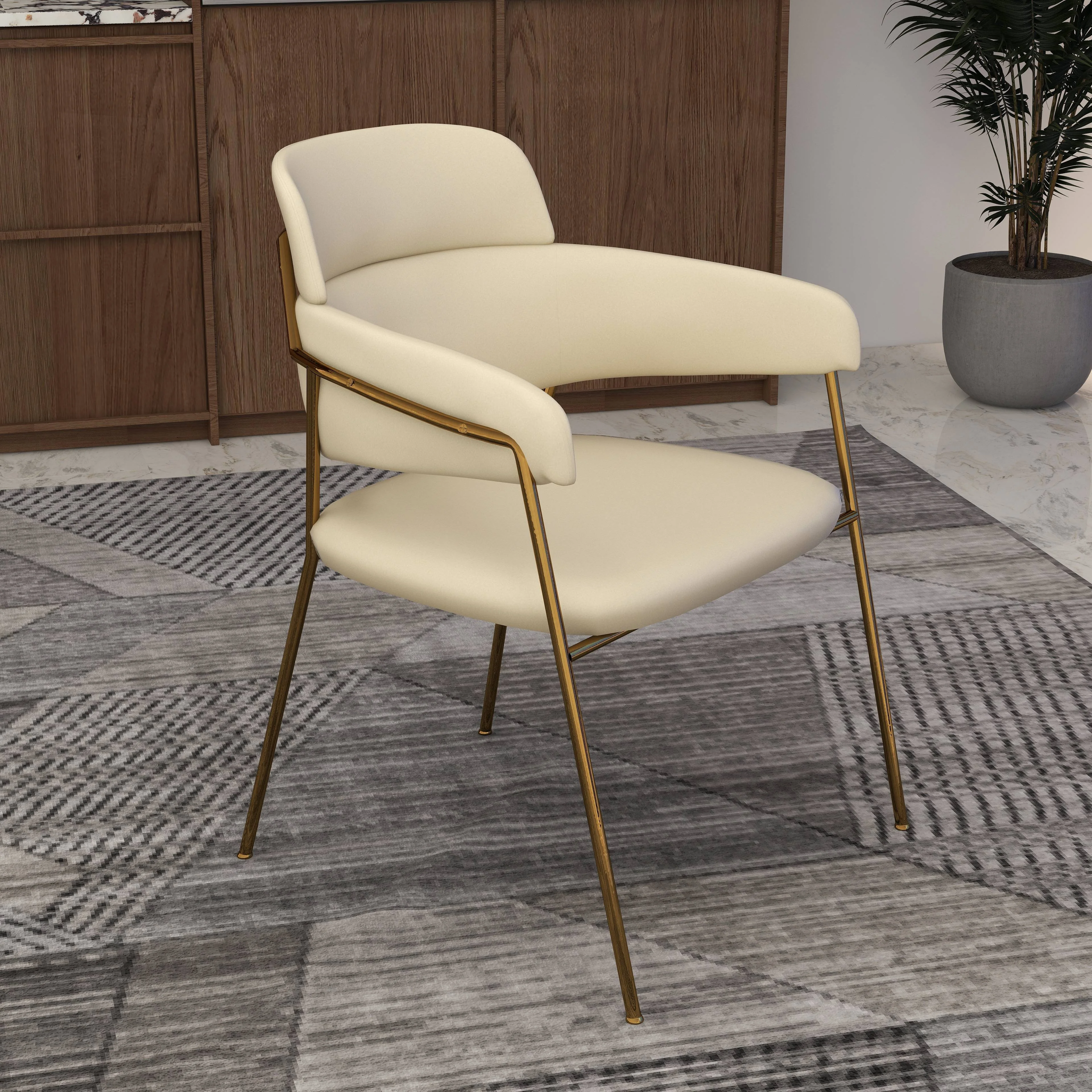Axis Collection Modern Gold Dining Chair in Beige - Set of 2