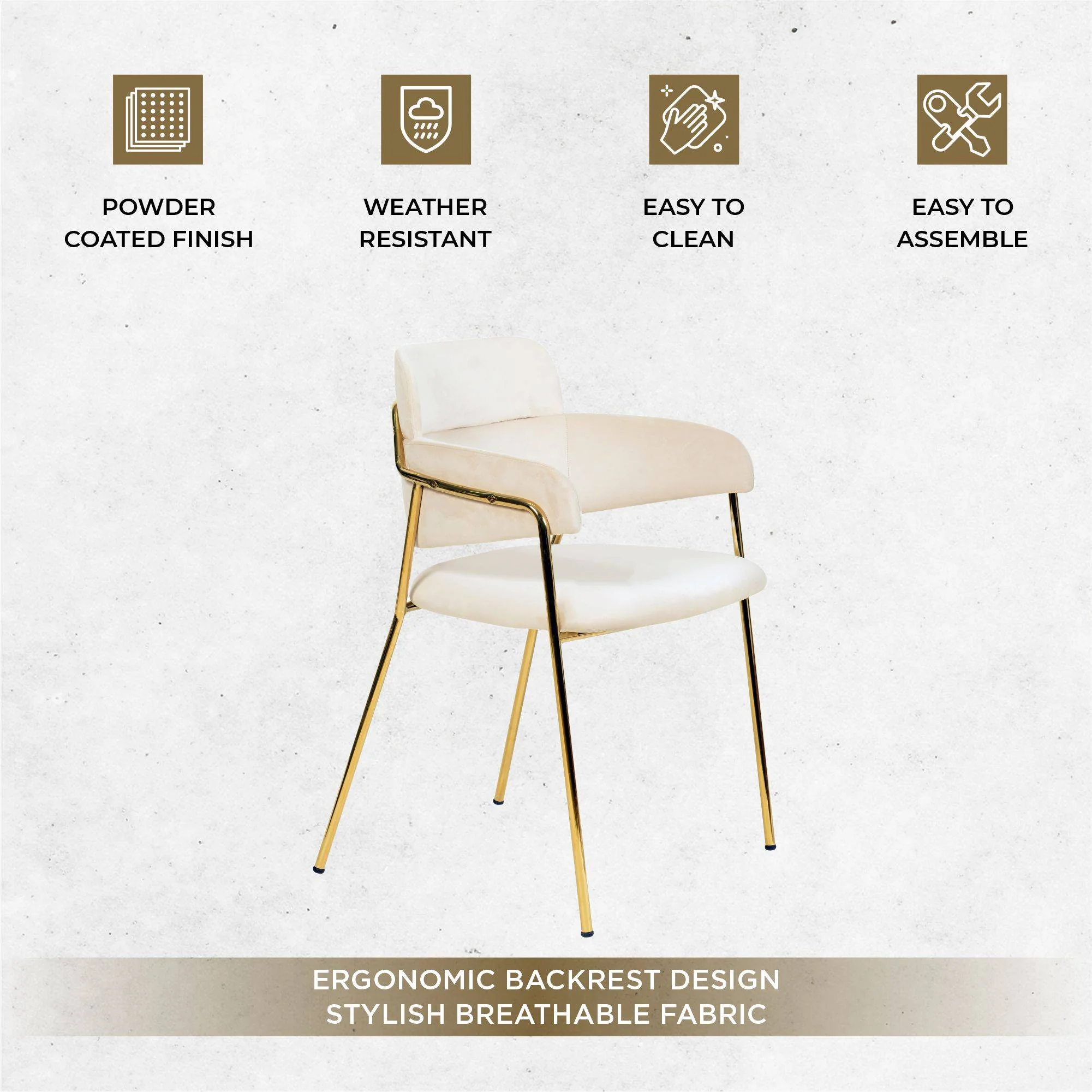Axis Collection Modern Gold Dining Chair in Beige - Set of 2