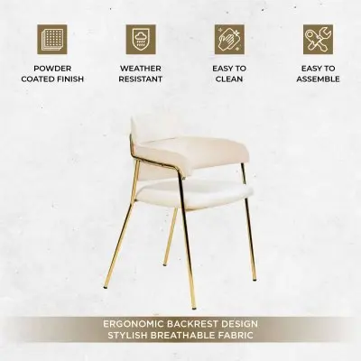 Axis Collection Modern Gold Dining Chair in Beige - Set of 2