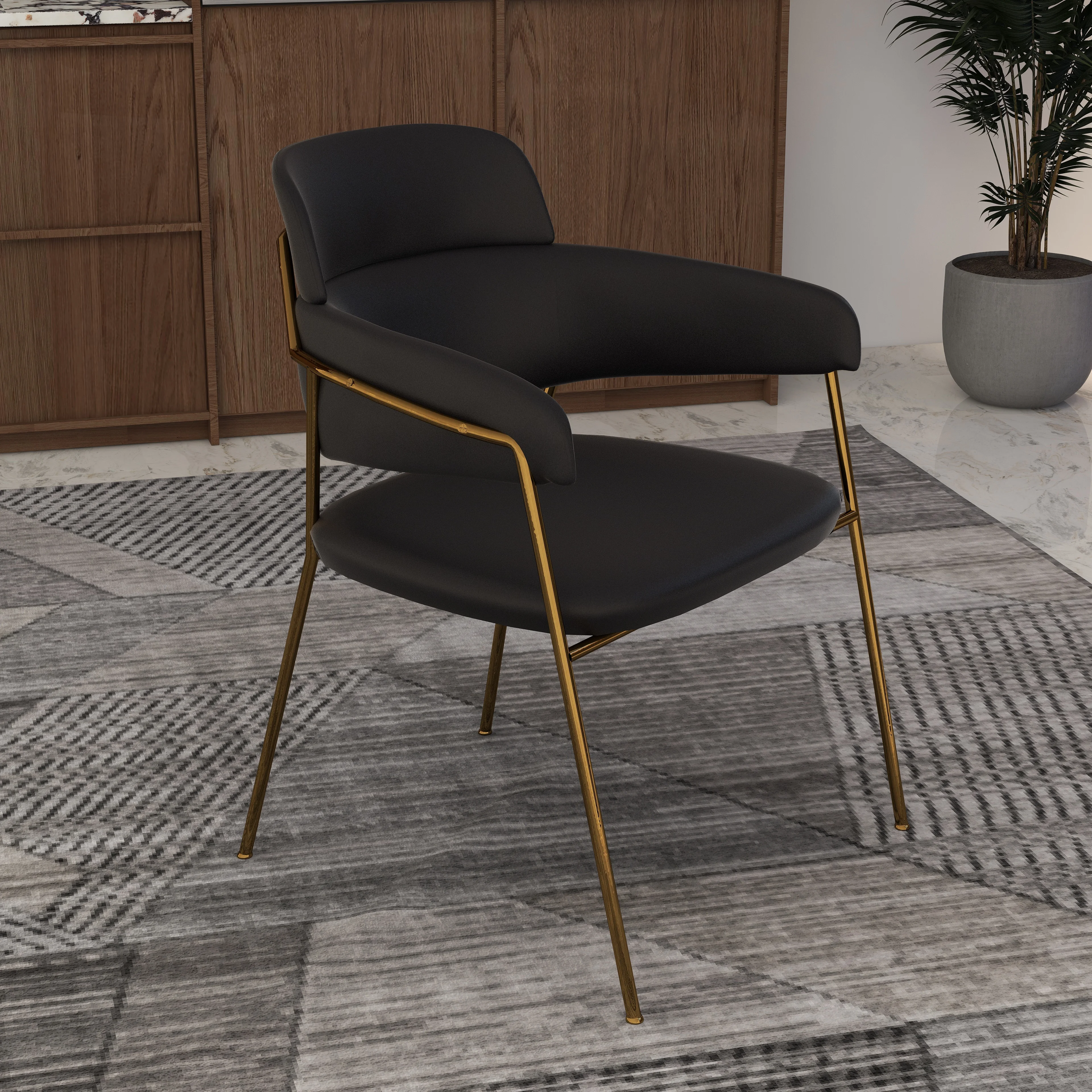 Axis Collection Modern Gold Dining Chair in Black